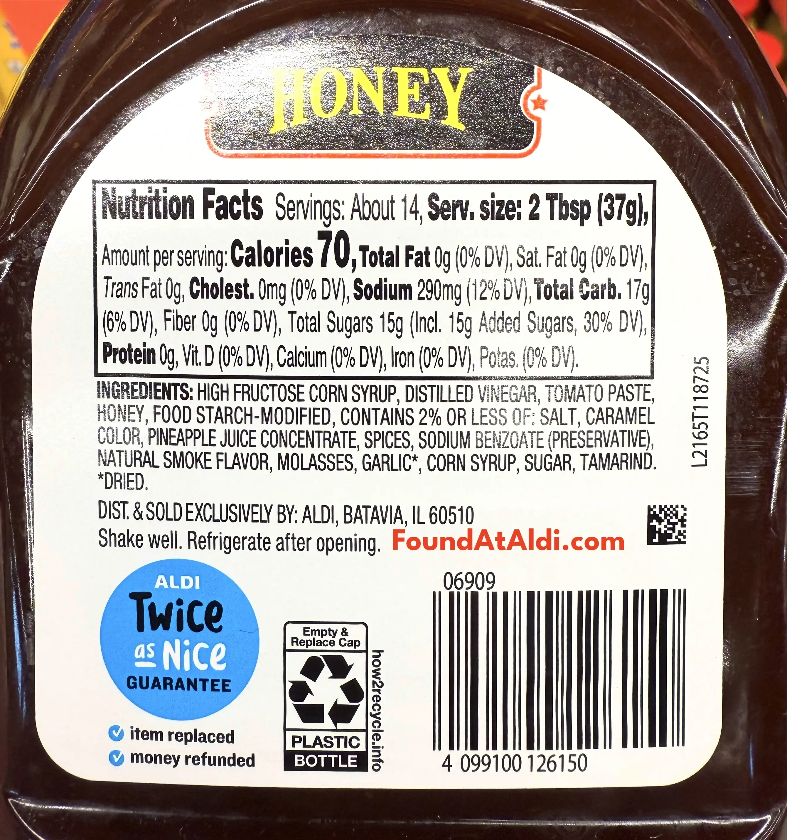 Burman's Honey BBQ Barbecue Sauce Ingredients Nutrition Facts