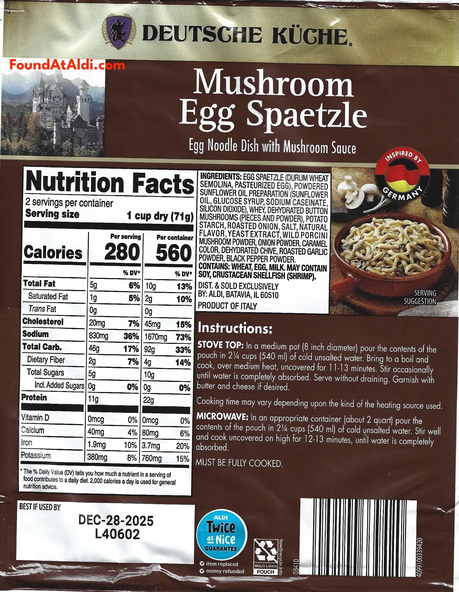 Deutsche Kuche Mushroom Egg Spaetzle Ingredients Nutrition Facts Cooking Directions