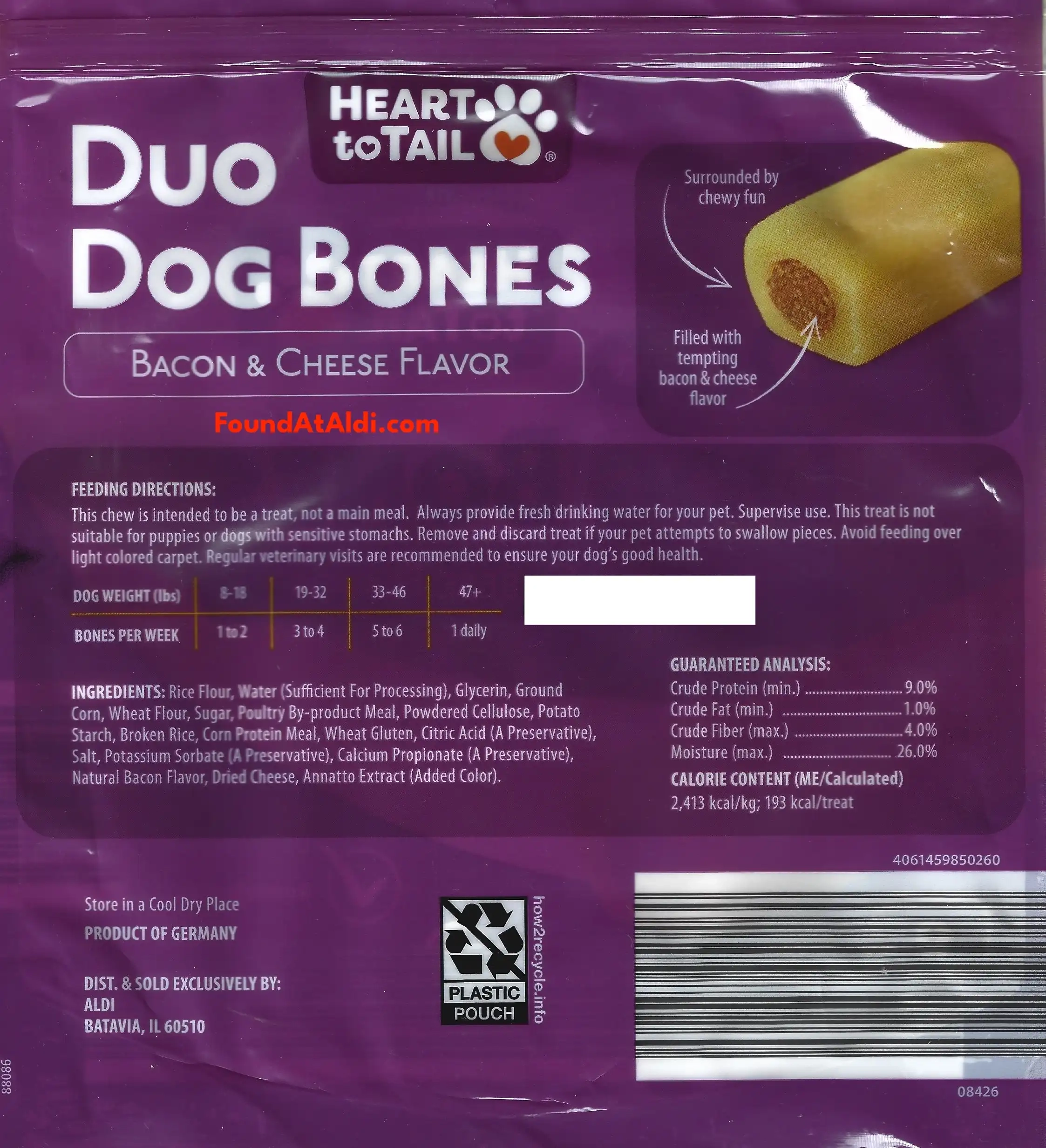 Heart To Tail Duo Dog Bones Bacon & Cheese Flavor Ingredients Nutrition Facts