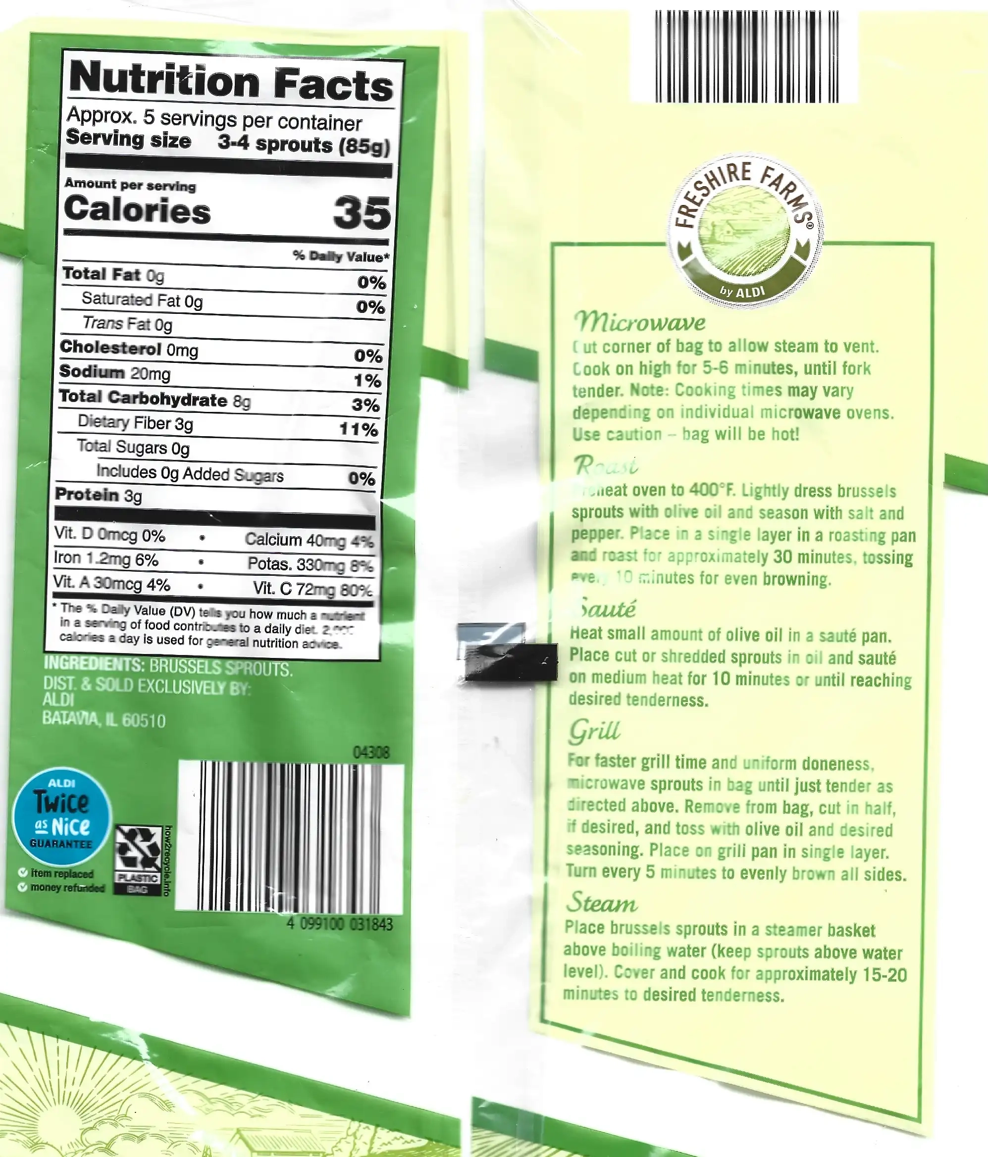 Freshire Farms Brussels Sprouts Ingredients Nutrition Facts Cooking Directions