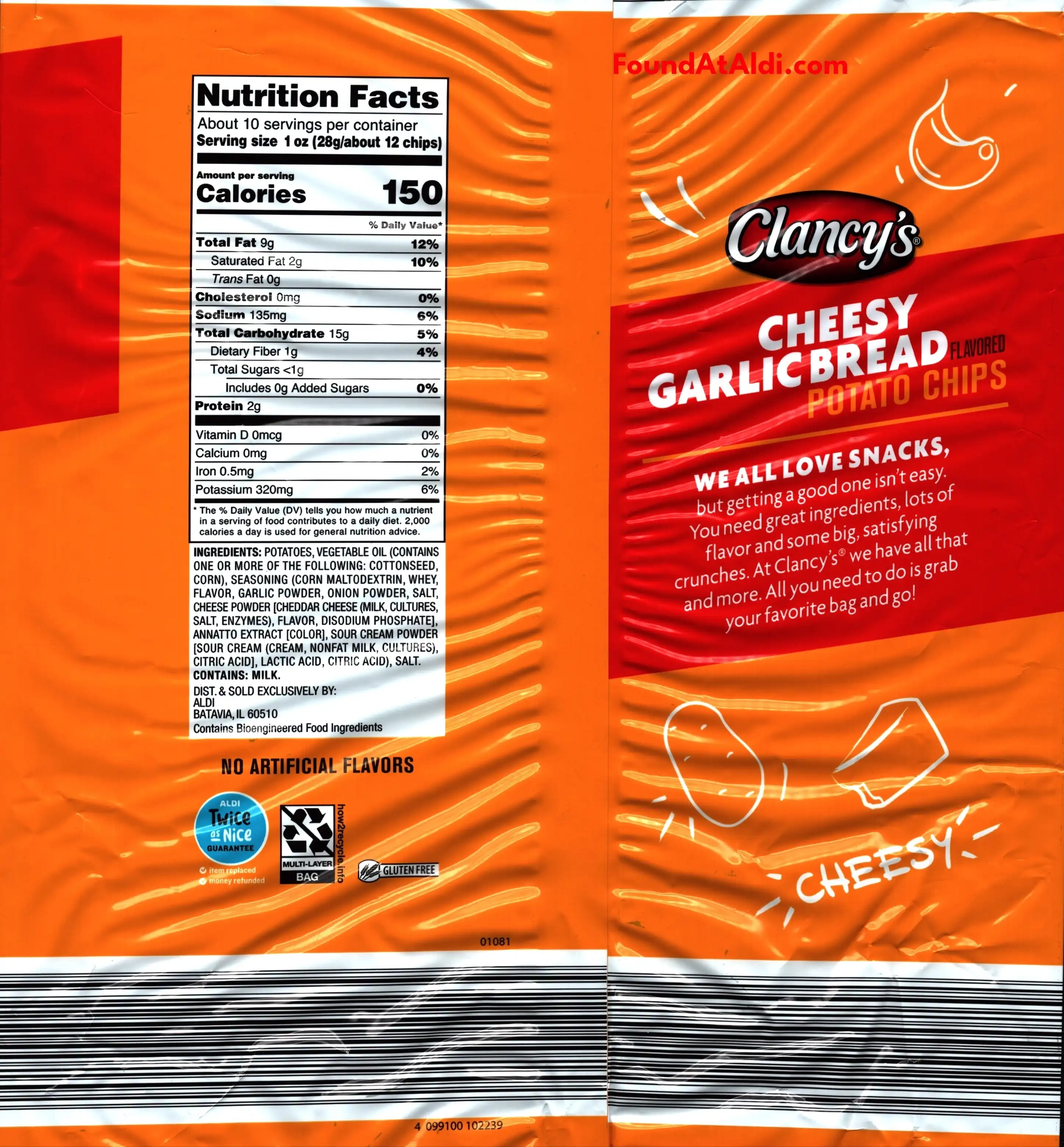 Clancy's Cheesy Garlic Bread Potato Chips Ingredients Nutrition Facts