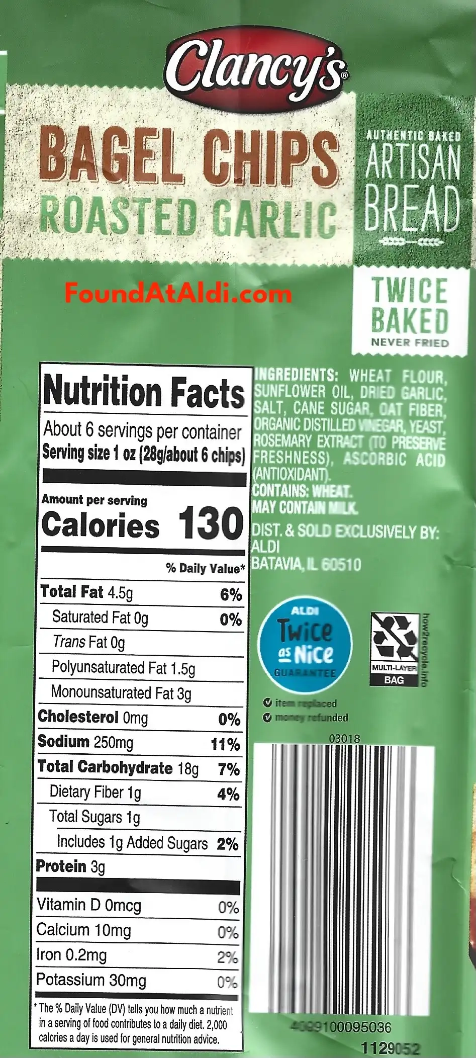 Clancy's Roasted Garlic Bagel Chips Ingredients Nutrition Facts