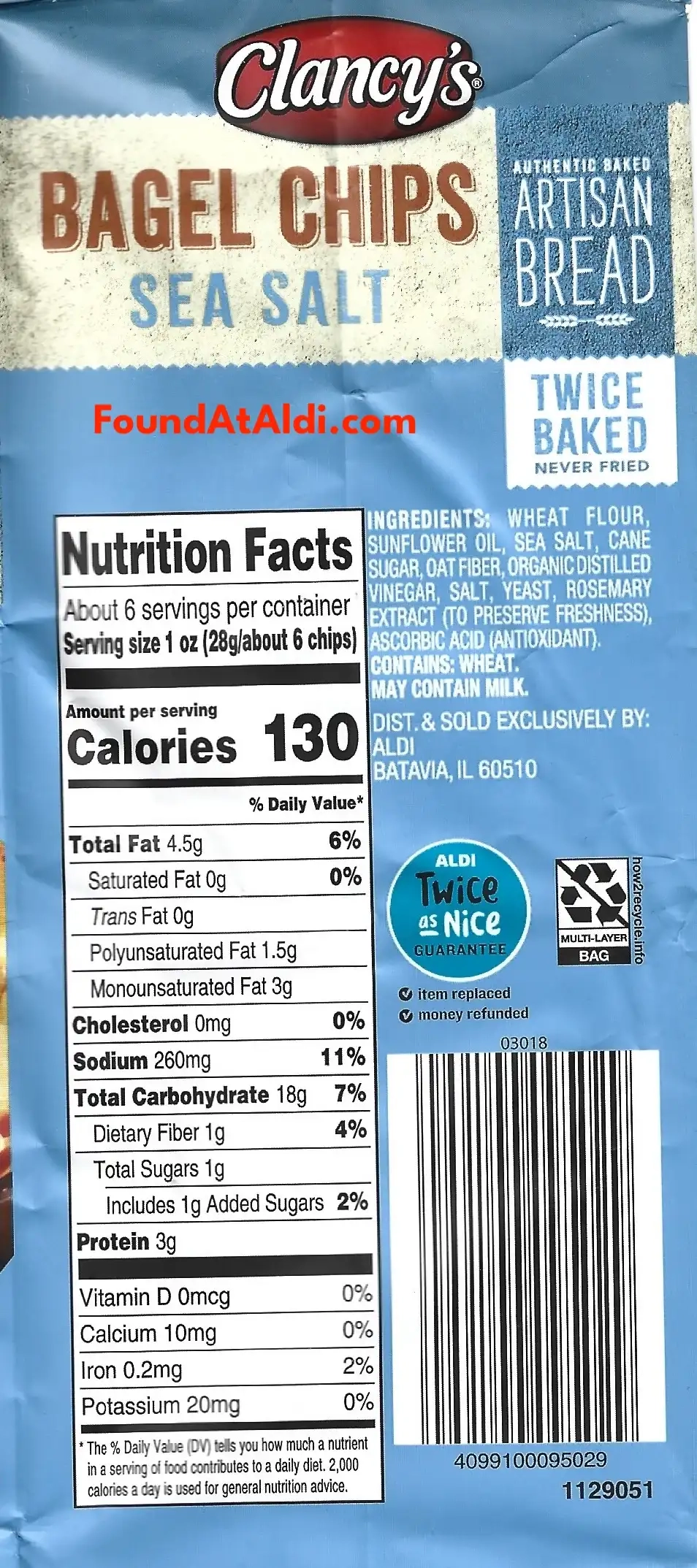 Clancy's Sea Salt Bagel Chips Ingredients Nutrition Facts