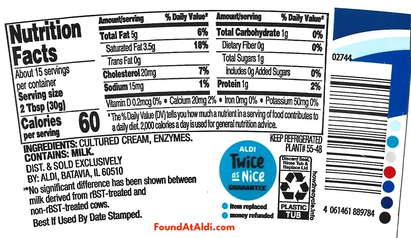 Friendly Farms Sour Cream Ingredients Nutrition Facts