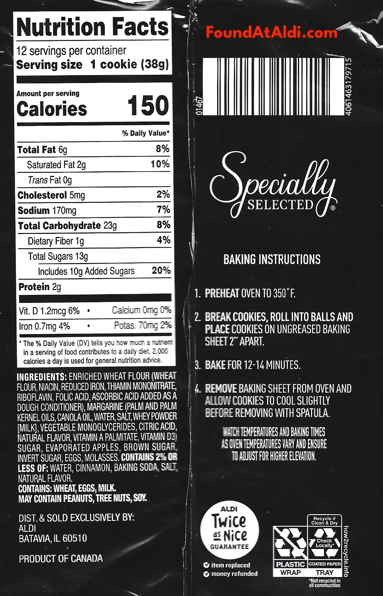 Specially Selected Apple Cinnamon Cookie Dough Ingredients Nutrition Facts Cooking Directions