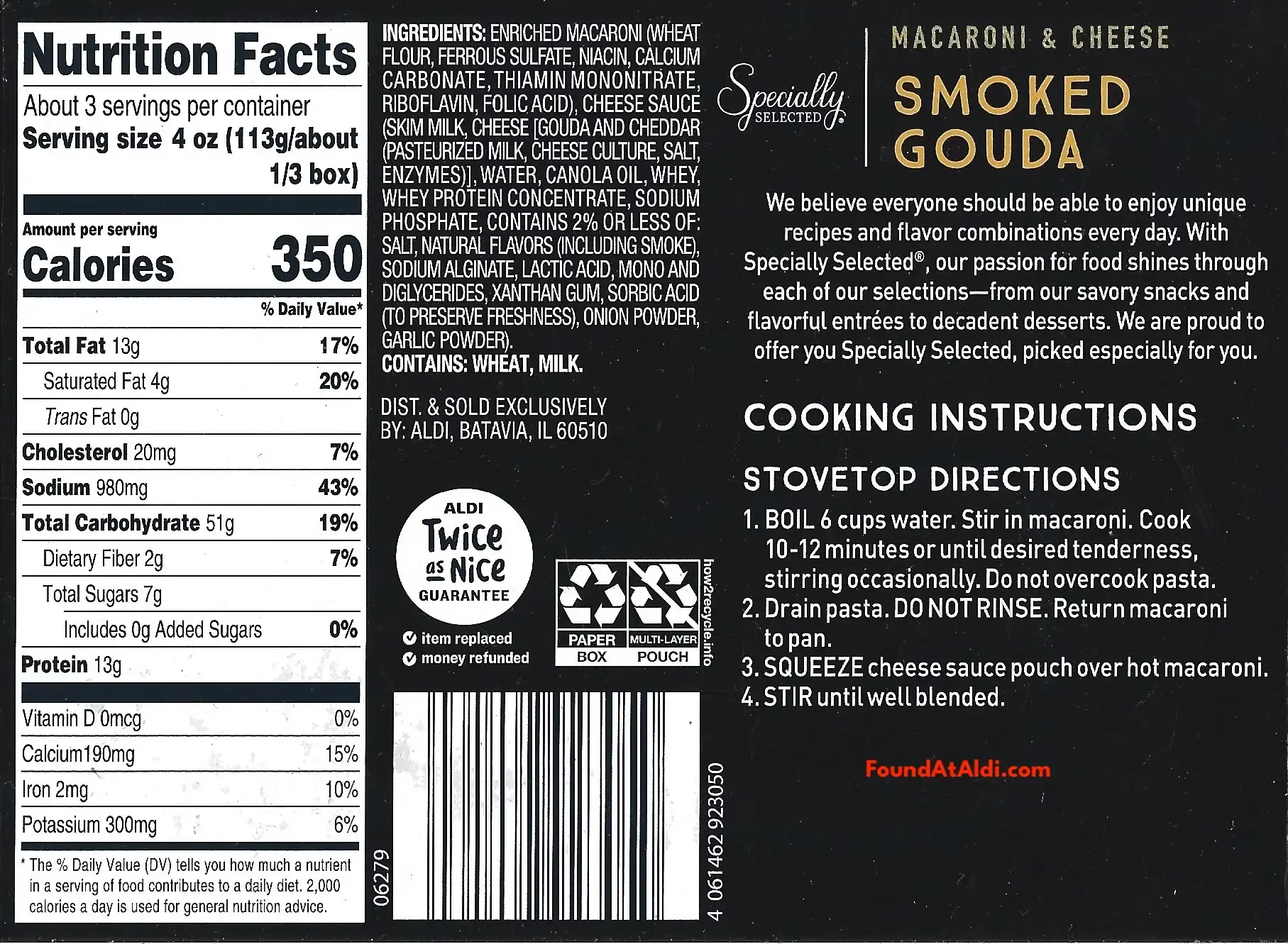 Specially Selected Smoked Gouda Macaroni & Cheese Ingredients Nutrition Facts Cooking Directions