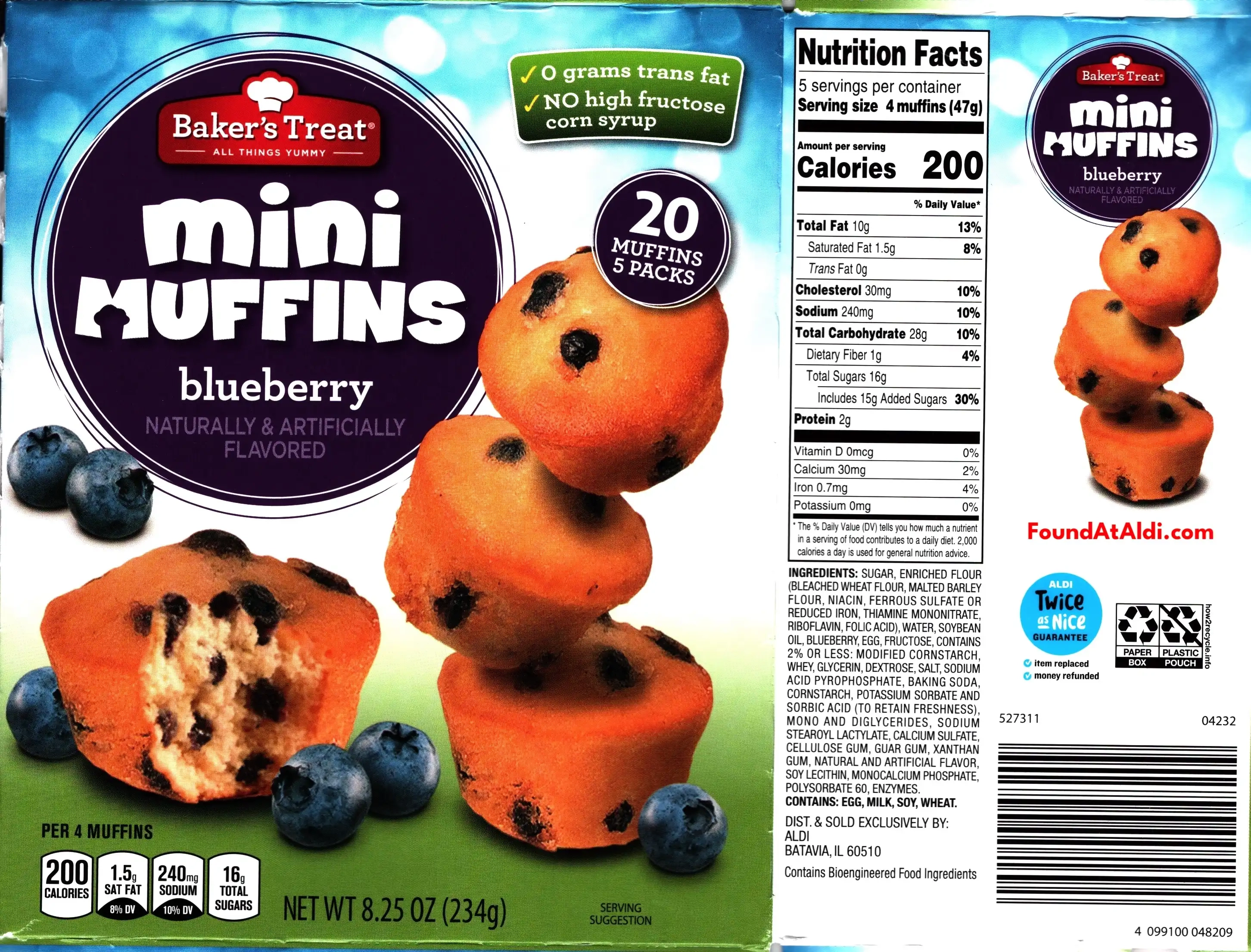 Baker's Treat Mini Muffins Blueberry Ingredients Nutrition Facts