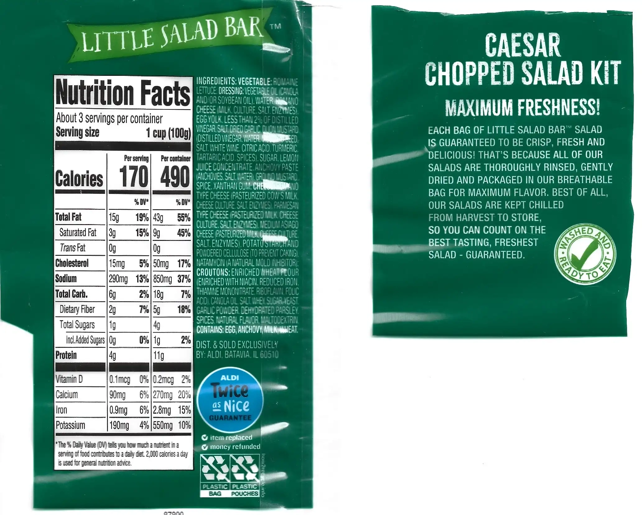 Little Salad Bar Caesar Chopped Salad Kit Nutrition Facts Ingredients