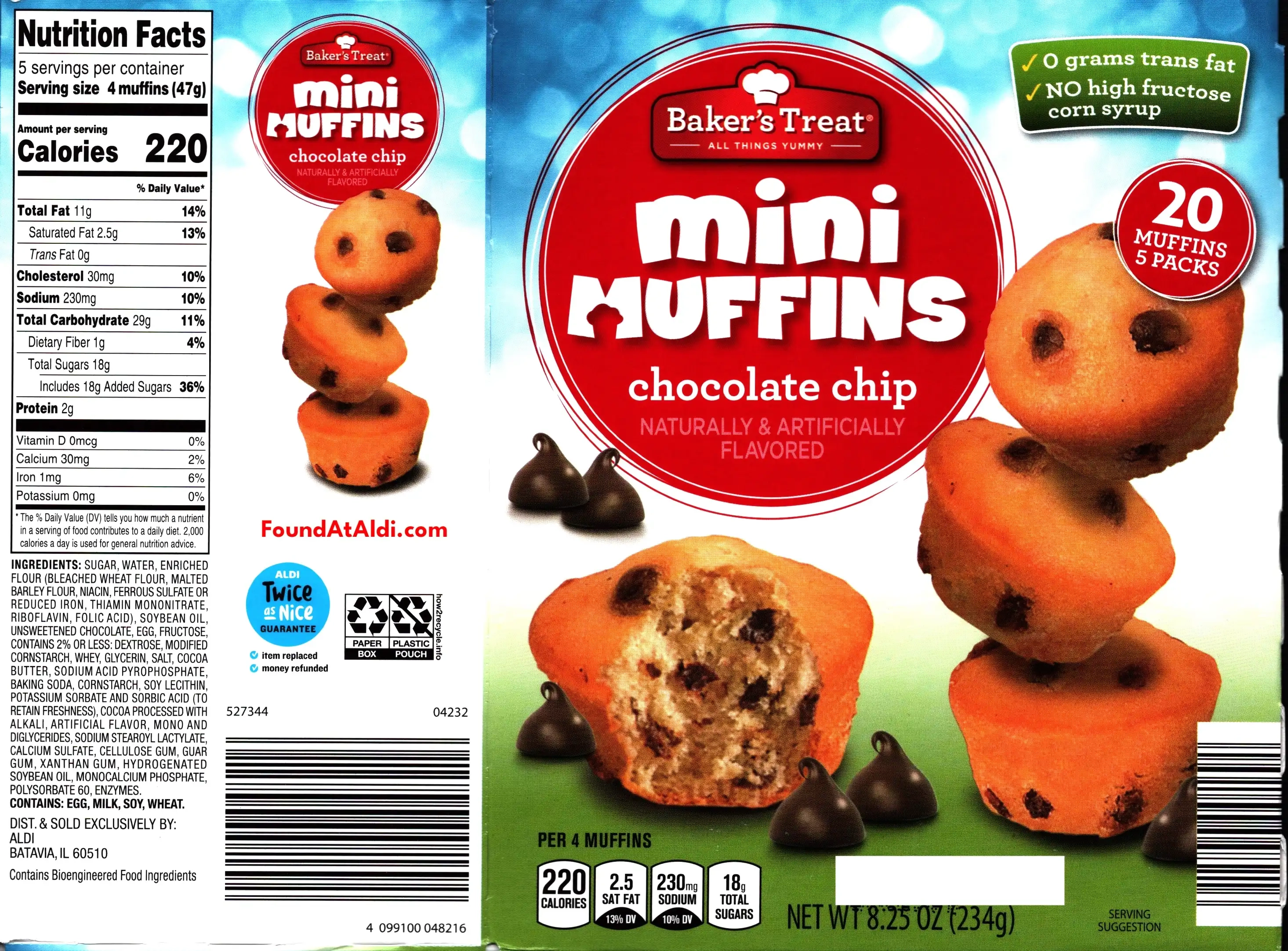 Baker's Treat Mini Muffins Chocolate Chip Ingredients Nutrition Facts