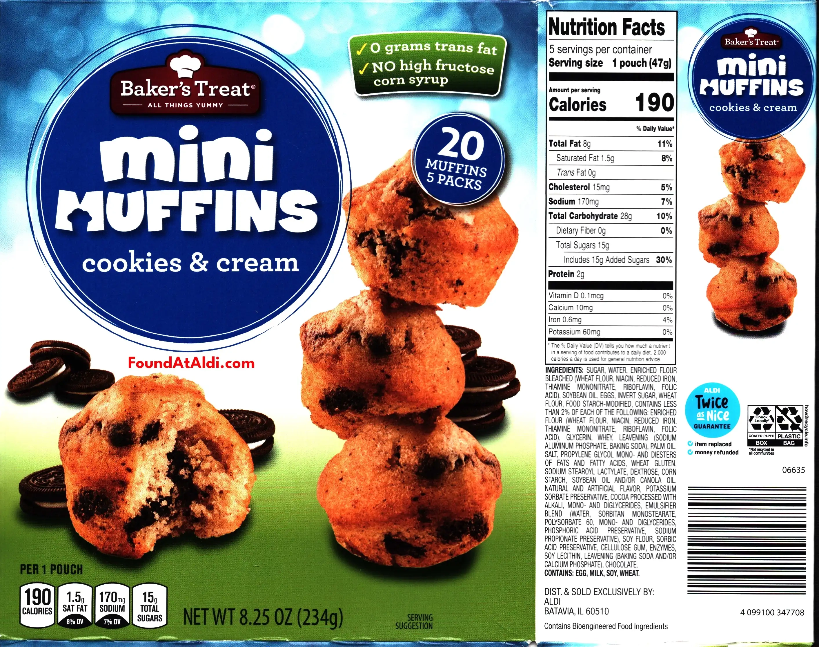 Baker's Treat Mini Muffins Cookies & Cream Ingredients Nutrition Facts