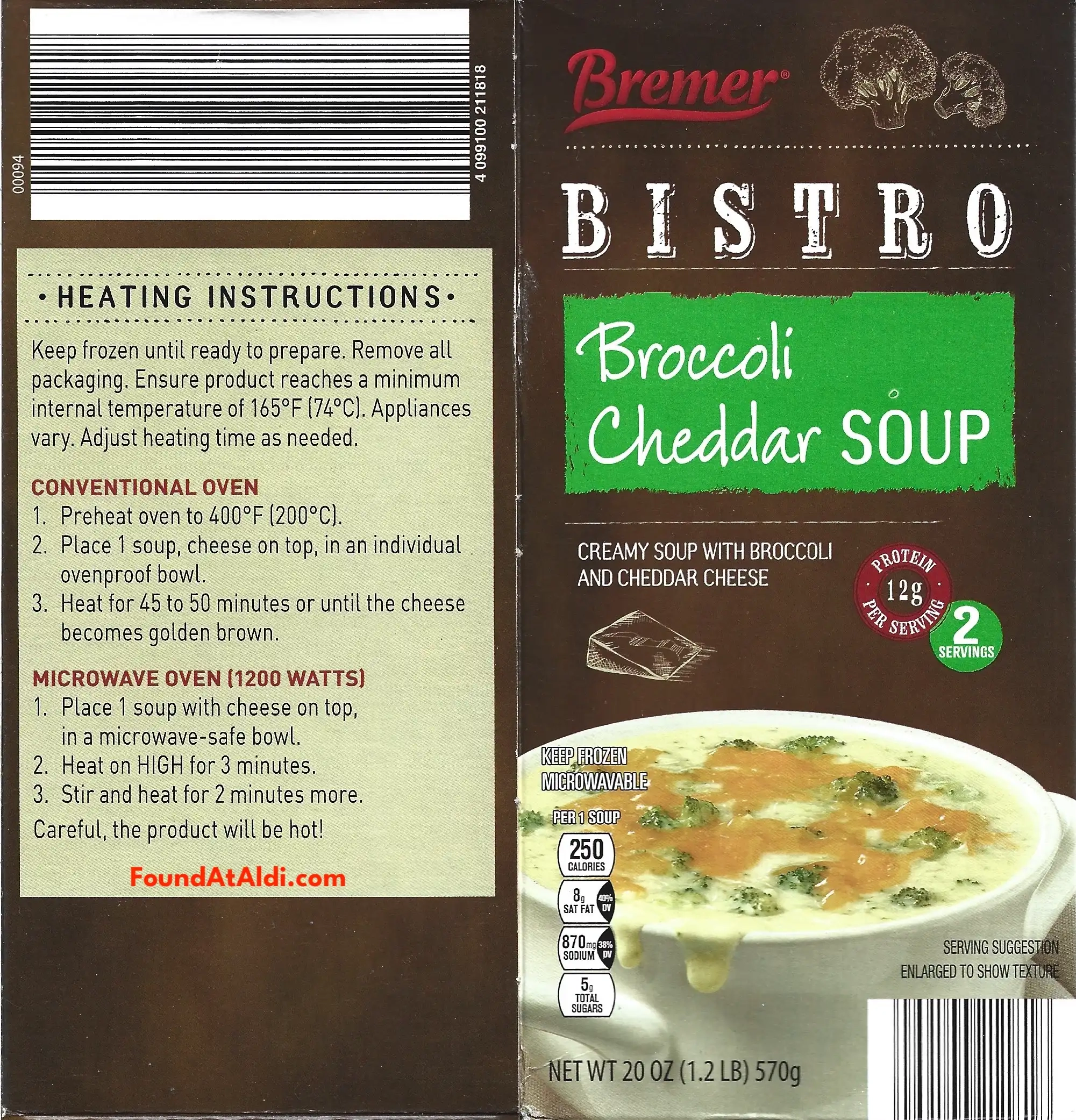 Bremer Bistro Broccoli Cheddar Soup Cooking Directions