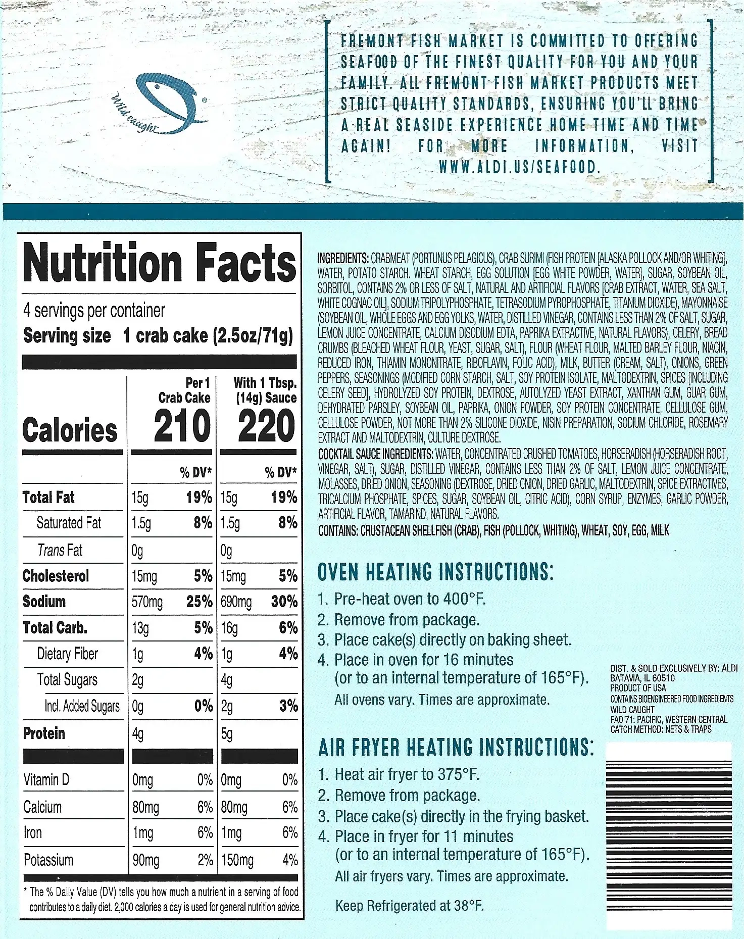 Fremont Fish Market Crab Cakes Ingredients Nutrition Facts Cooking Directions