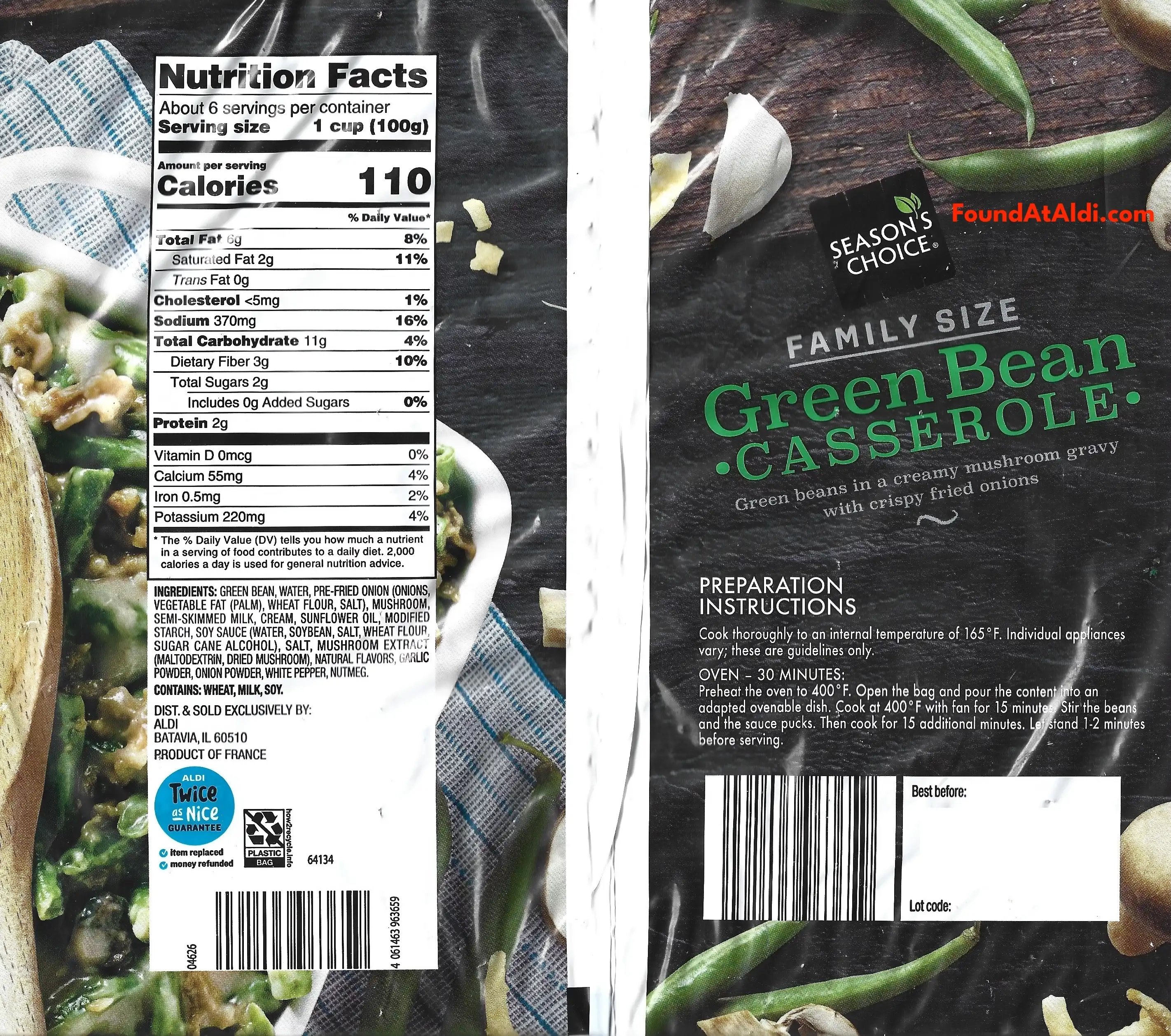 Seasons Choice Green Bean Casserole Ingredients Nutrition Facts Cooking Directions