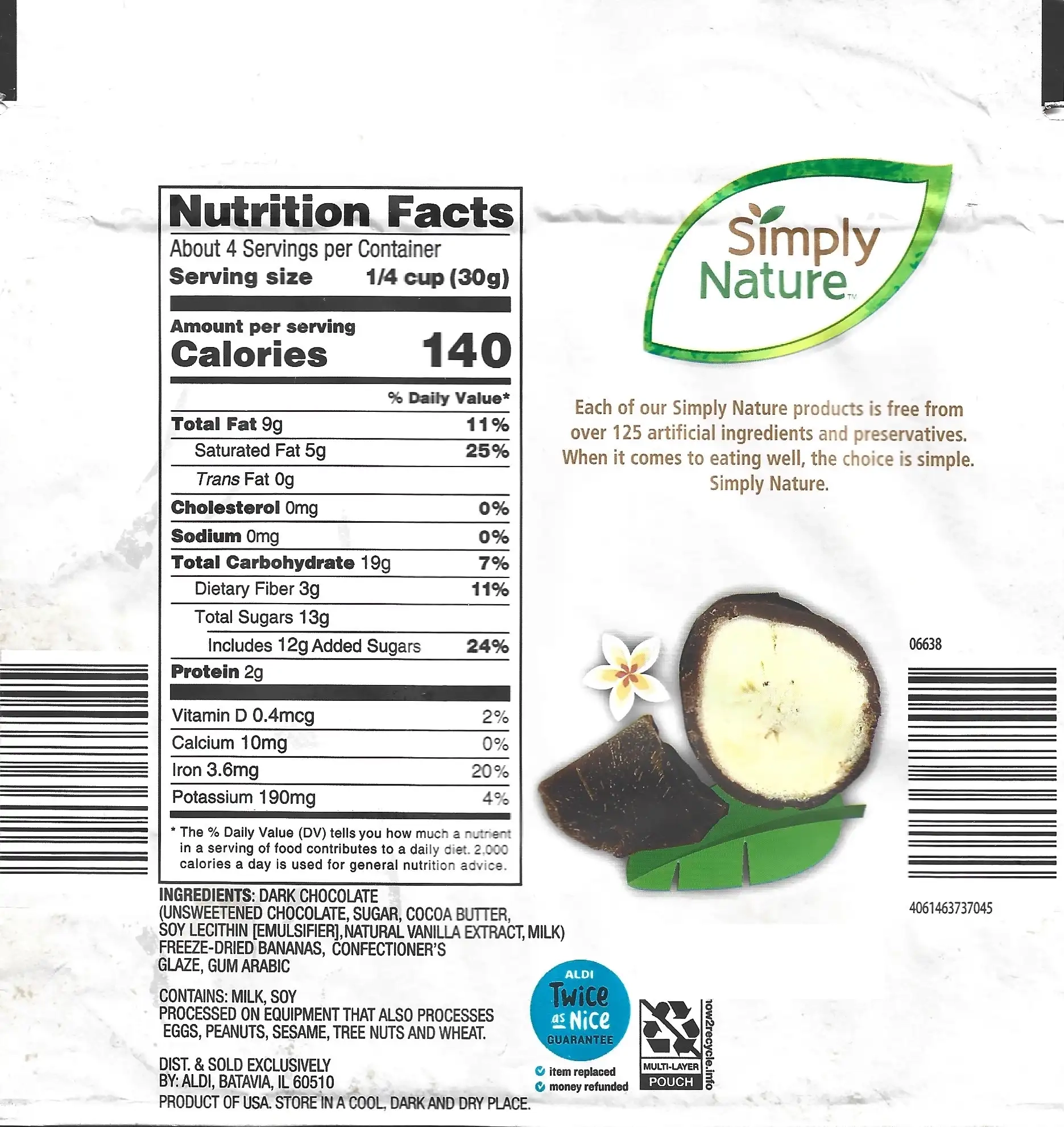 Simply Nature Dark Chocolate Covered Freeze Dried Banana Ingredients Nutrition Facts