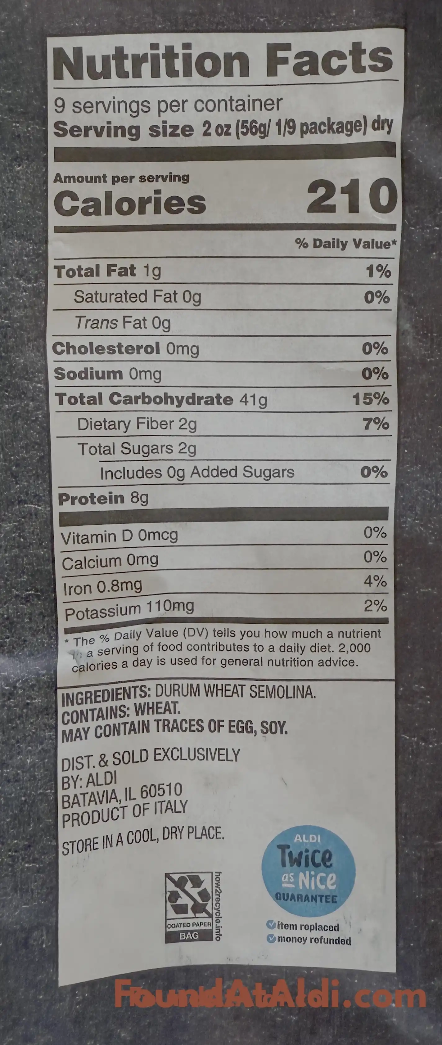 Specially Selected Paccheri Rigati Ingredients Nutrition Facts