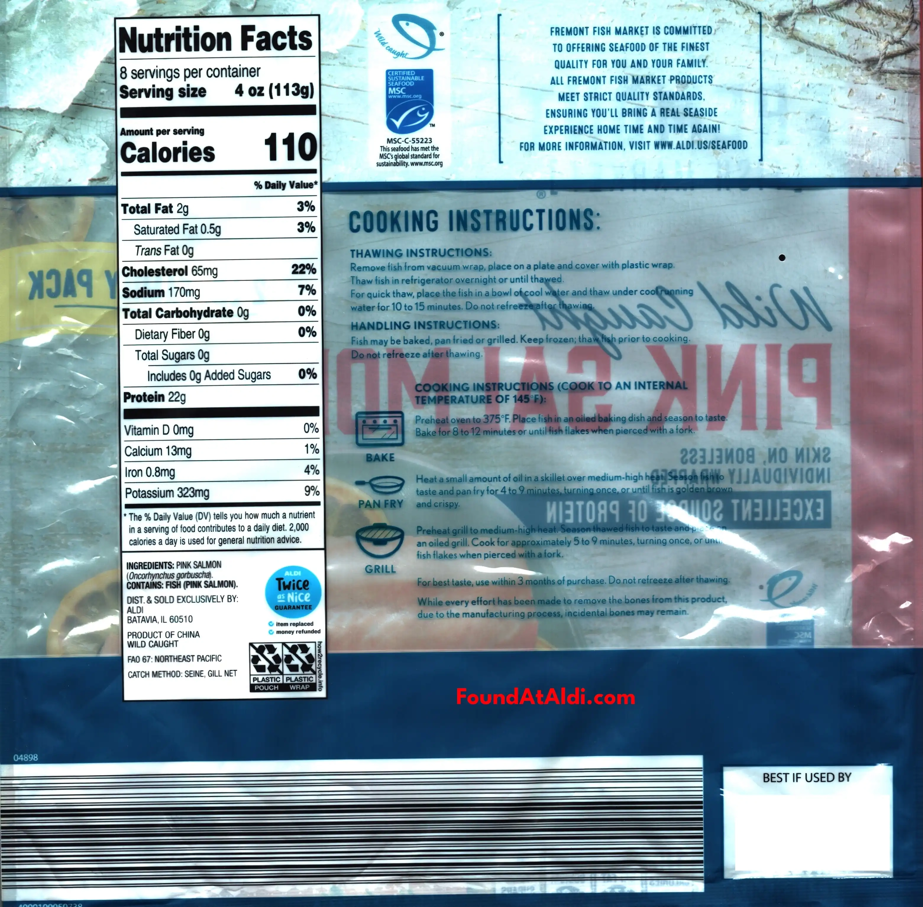 Fremont Fish Market Wild Caught Pink Salmon 2 LB Family Pack Ingredients Nutrition Facts Cooking Directions