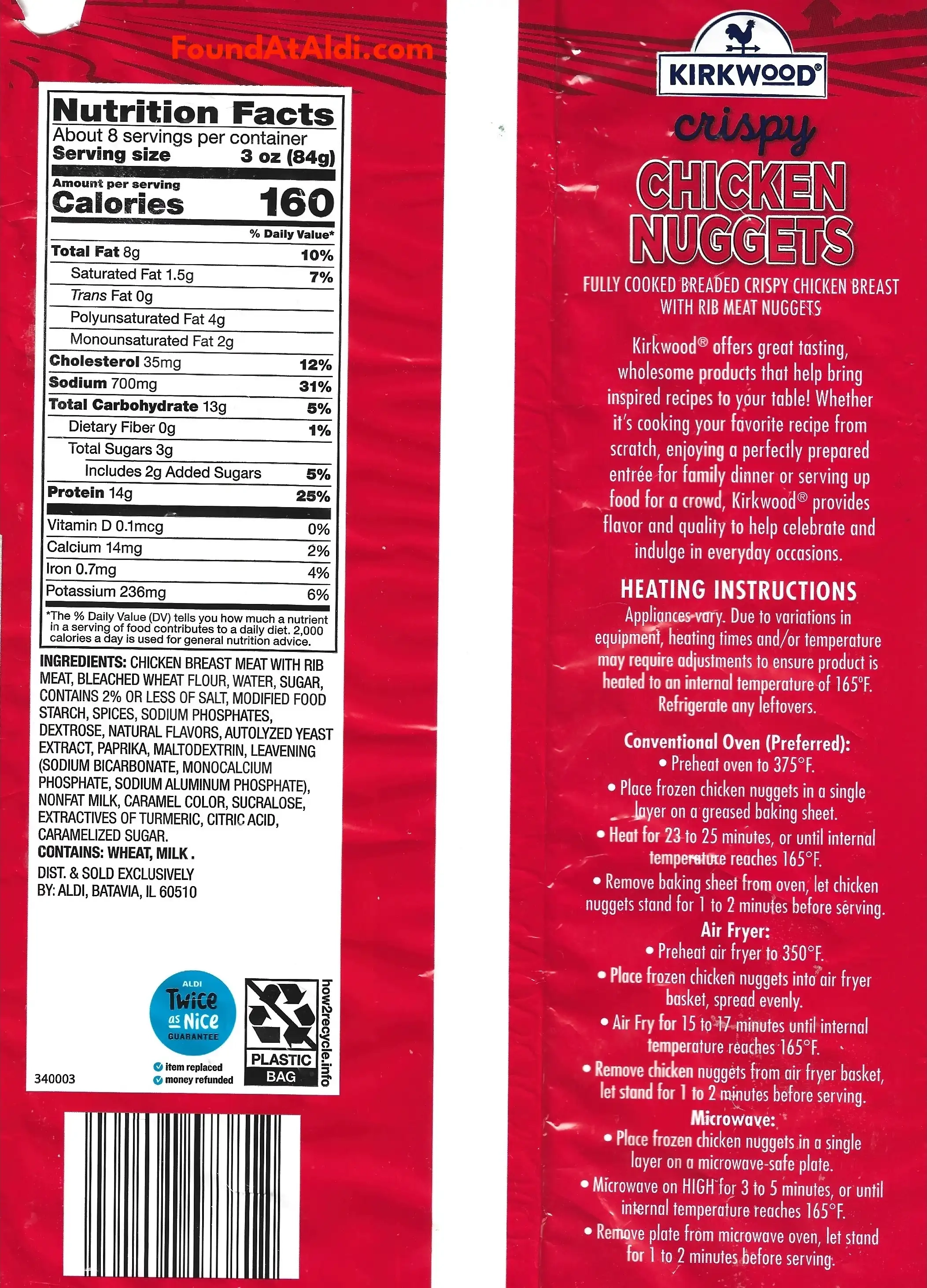 Kirkwood Crispy Chicken Nuggets Ingredients Nutrition Facts Cooking Directions