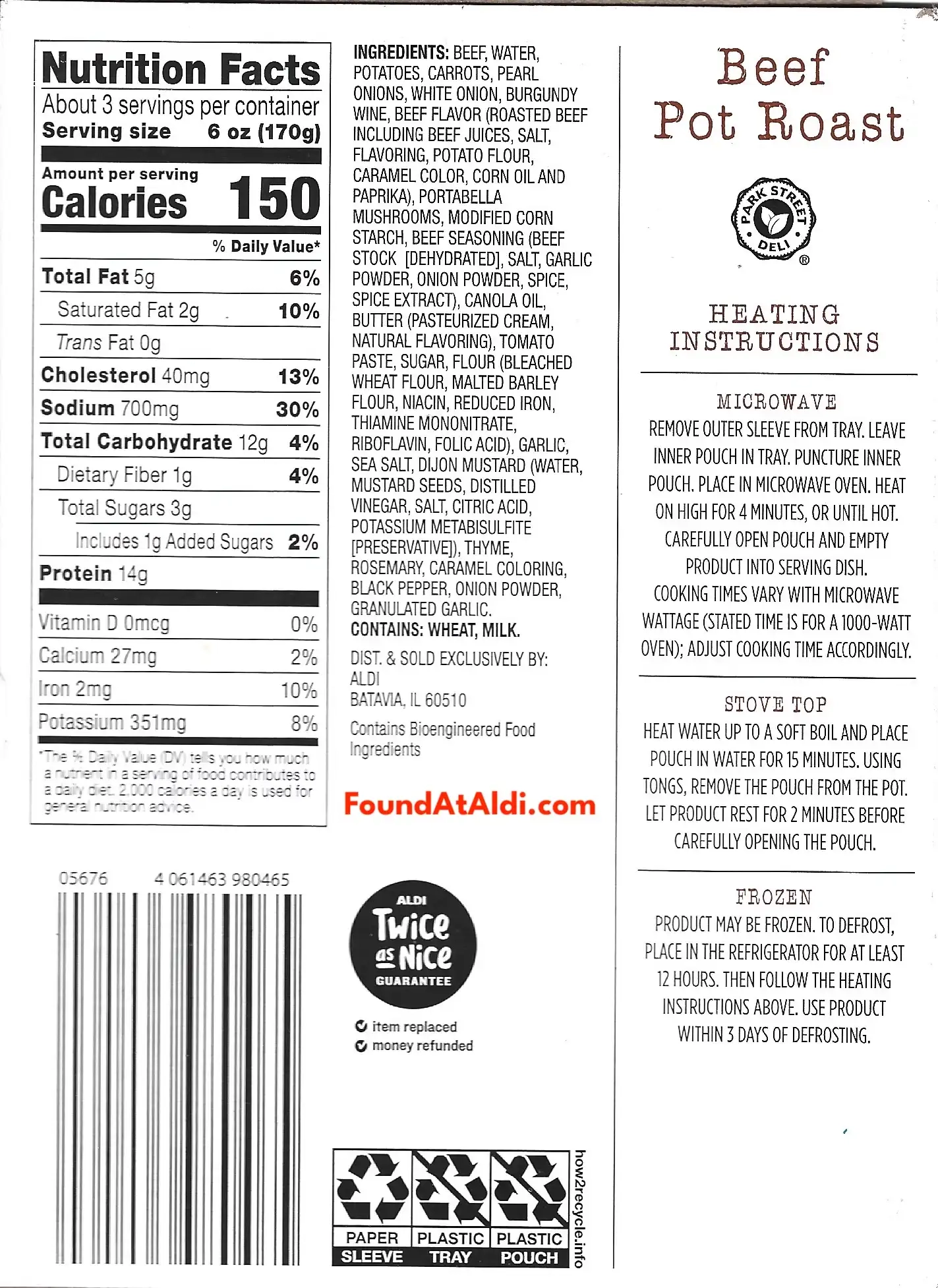 Park Street Beef Pot Roast Ingredients Nutrition Facts Cooking Directions