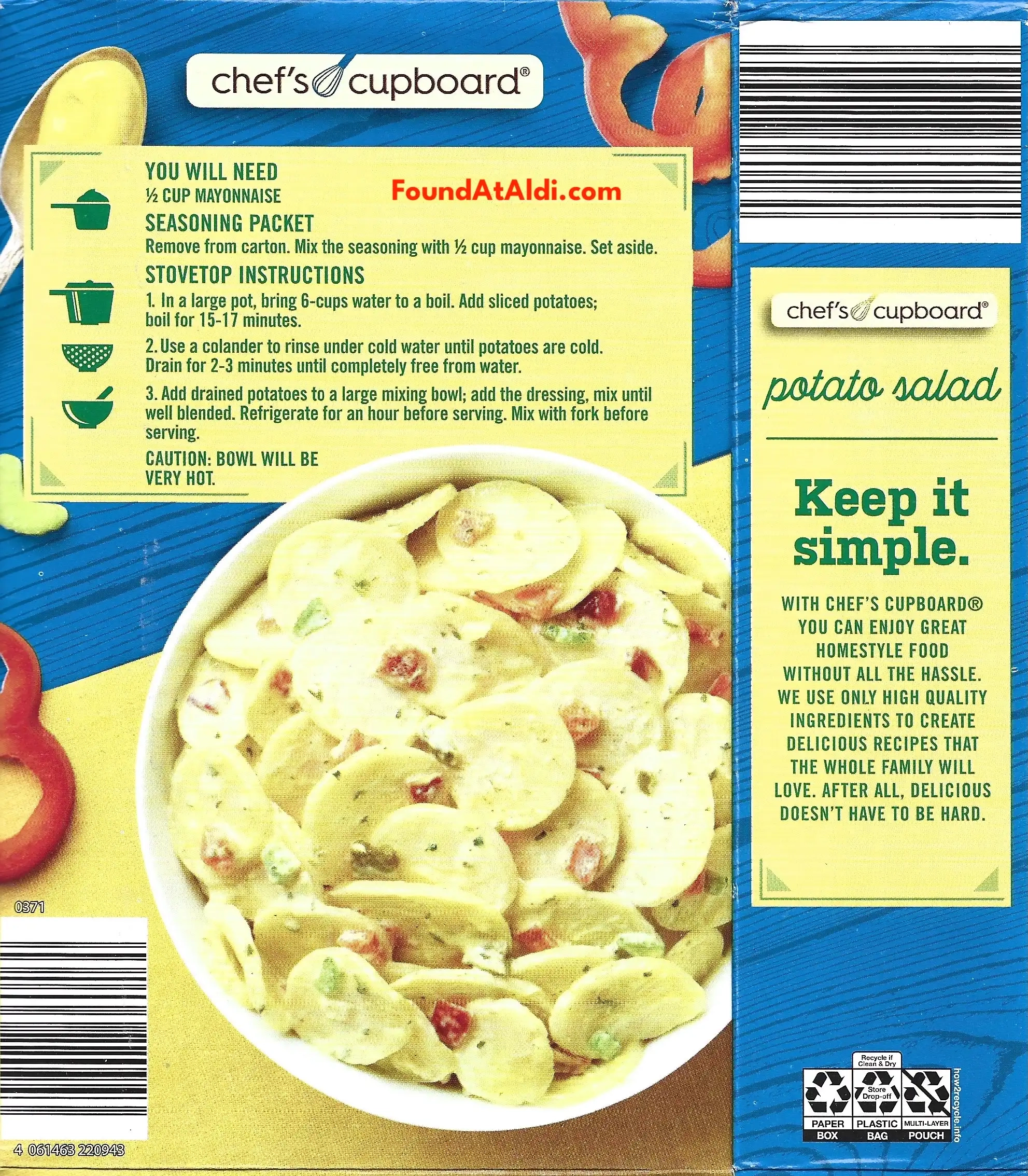 Chef's Cupboard American Potato Salad Cooking Directions