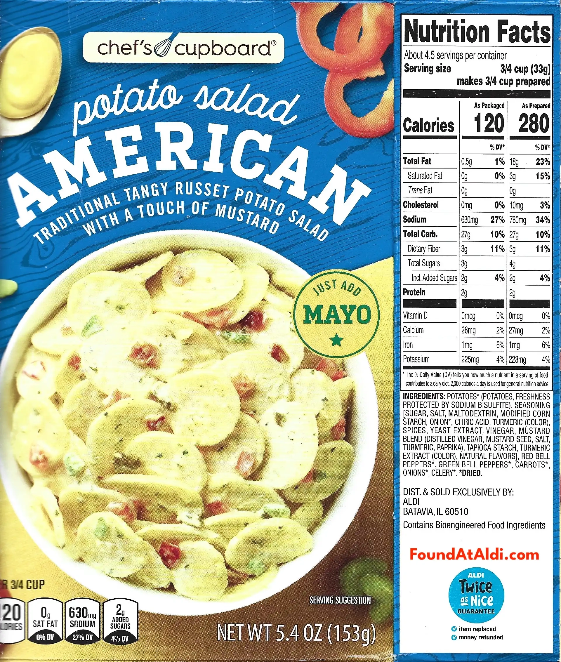 Chef's Cupboard American Potato Salad Ingredients Nutrition Facts