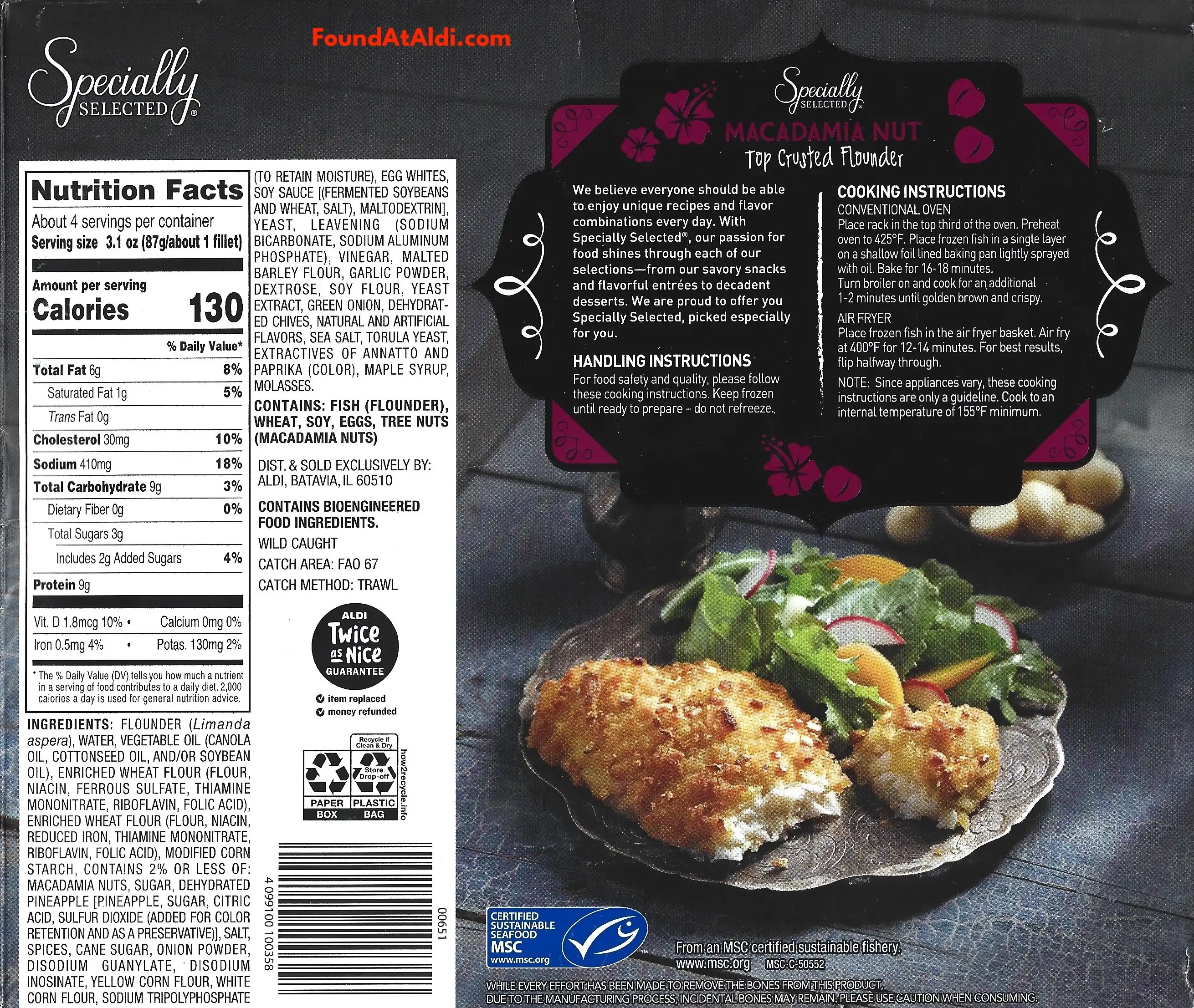 Specially Selected Macadamia Nut Crusted Flounder Ingredients Nutrition Facts Cooking Directions