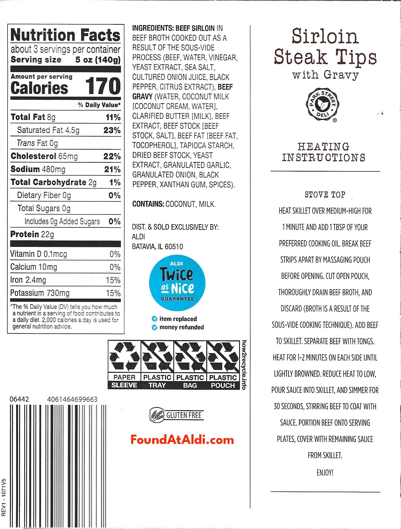 Park Street Deli Sirloin Steak Tips With Gravy Ingredients Nutrition Facts Cooking Directions