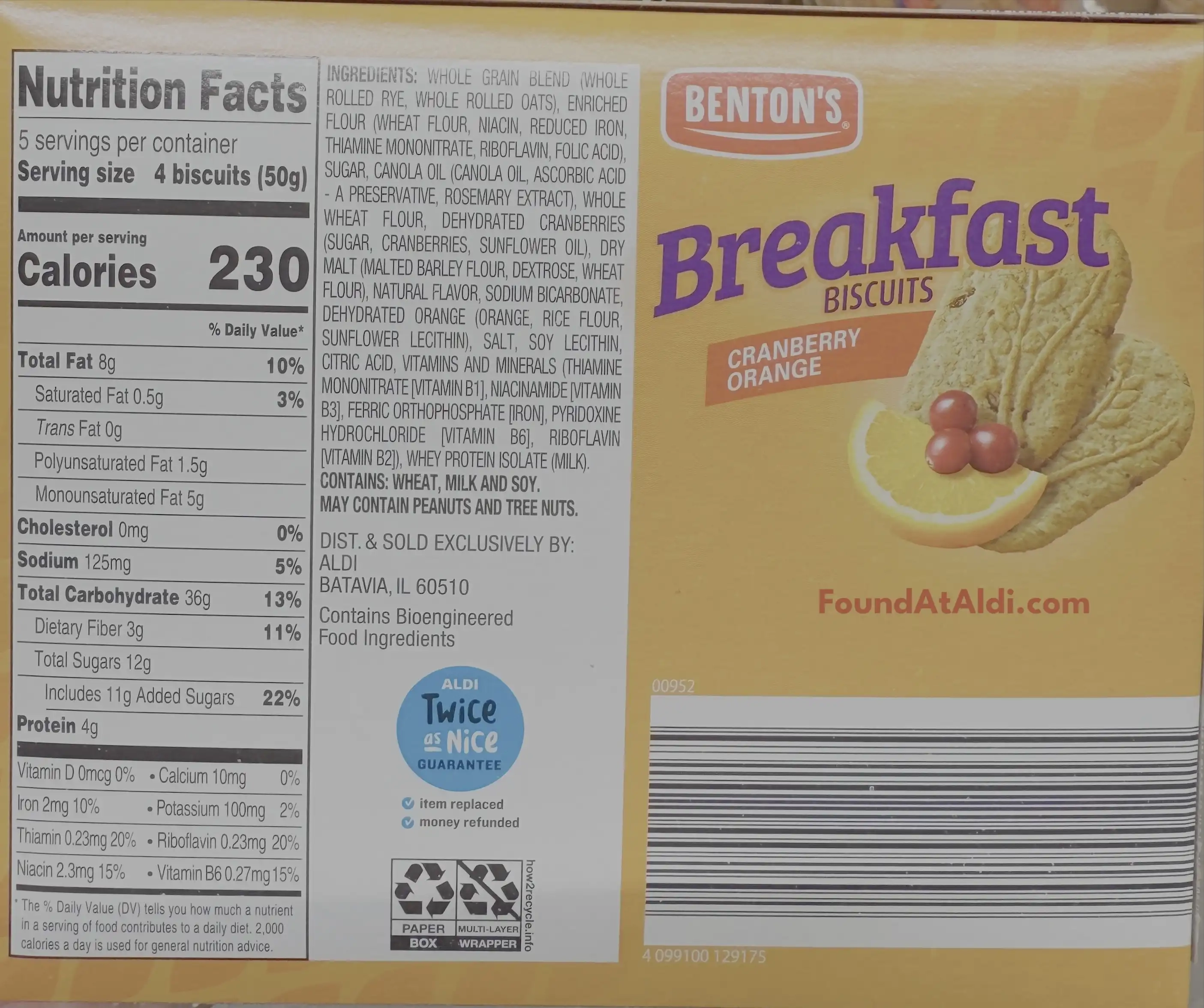 Benton's Breakfast Biscuits Cranberry Orange Ingredients Nutrition Facts Cooking Directions