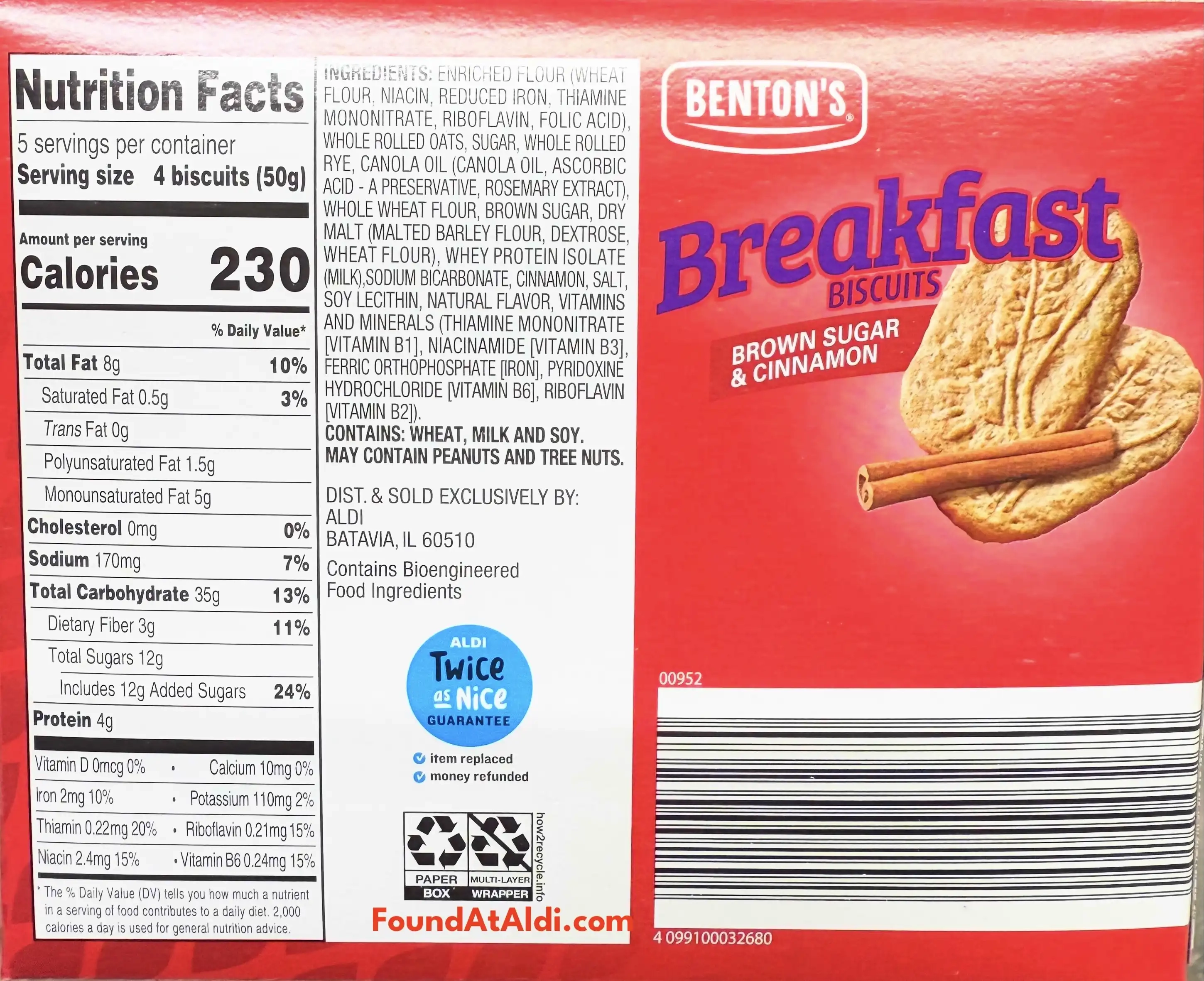 Benton's Breakfast Biscuits Brown Sugar & Cinnamon Ingredients Nutrition Facts