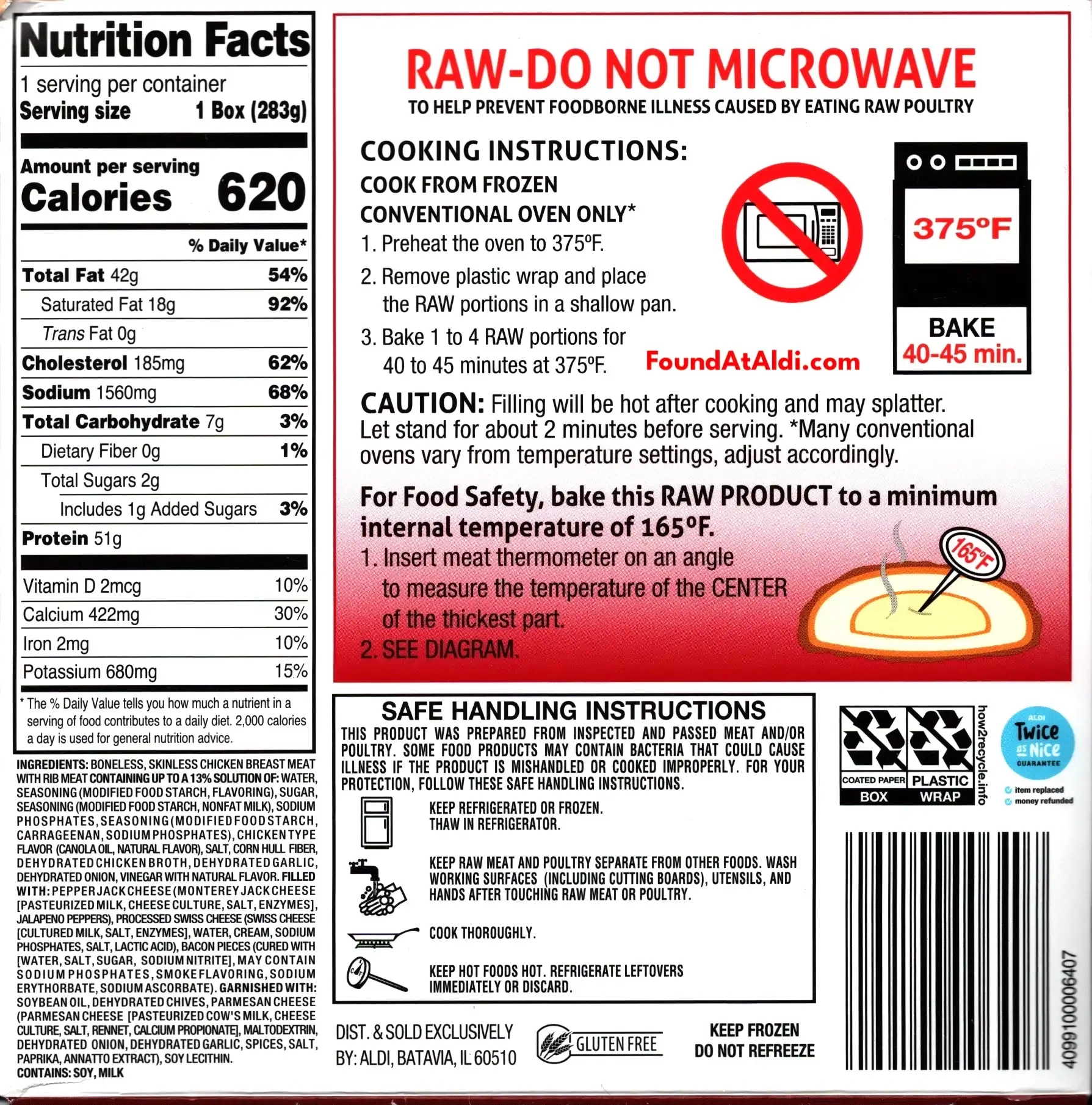 Kirkwood Raw Stuffed Chicken Breast Ingredients Nutrition Facts Cooking Directions