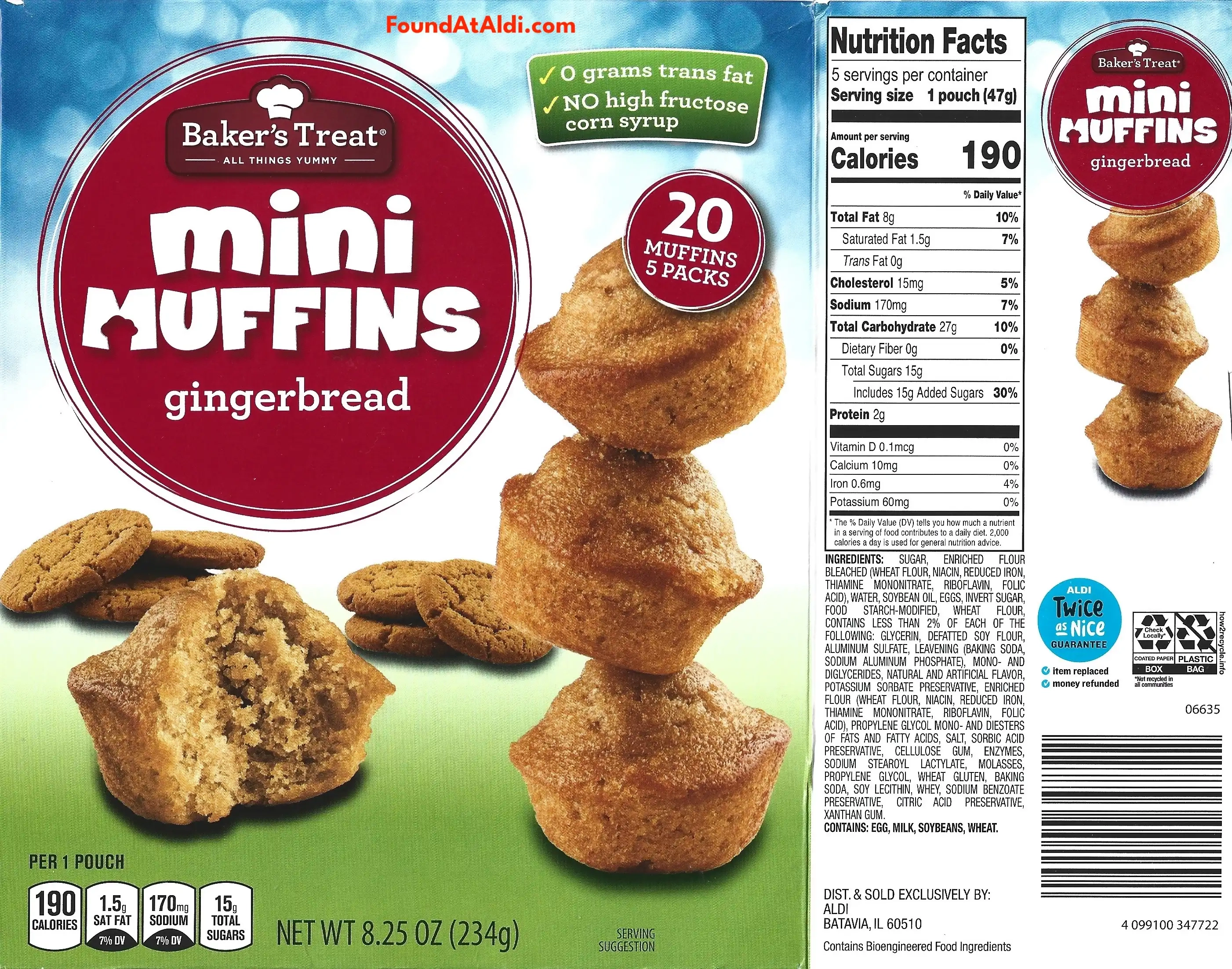 Baker's Treat Mini Muffins Gingerbread Ingredients Nutrition Facts