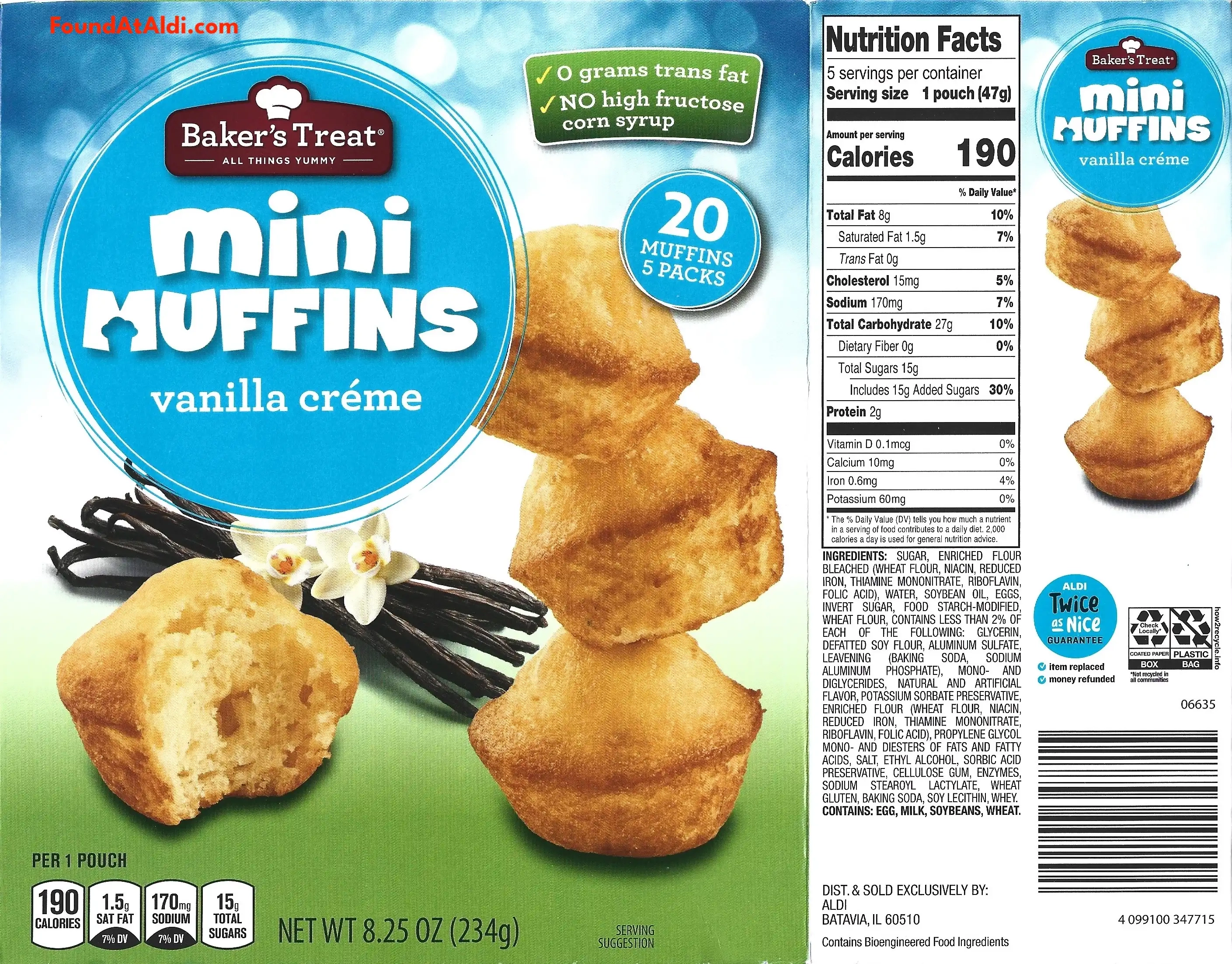 Baker's Treat Mini Muffins Vanilla Creme Ingredients Nutrition Facts