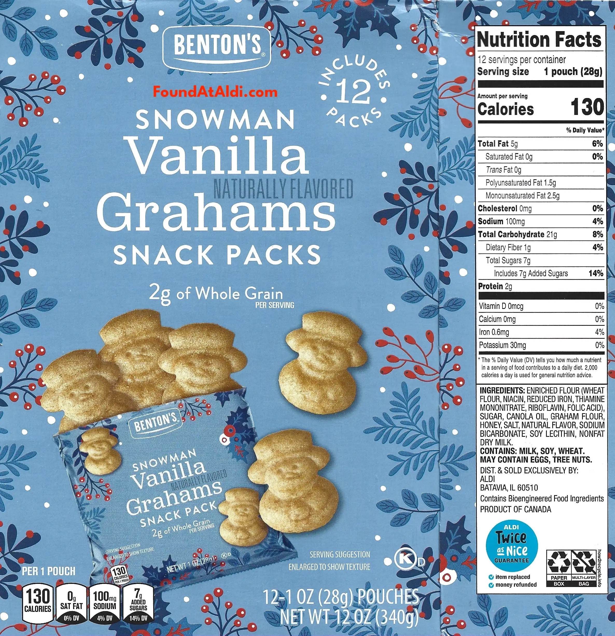 Benton's Snowman Vanilla Grahams Snack Packs Ingredients Nutrition Facts