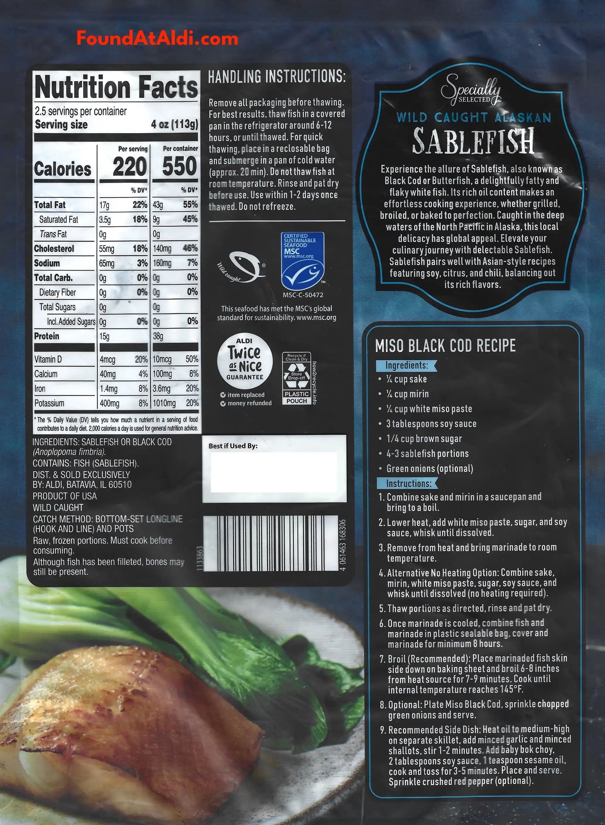 Specially Selected Wild Caught Alaskan Sablefish Ingredients Nutrition Facts Cooking Directions