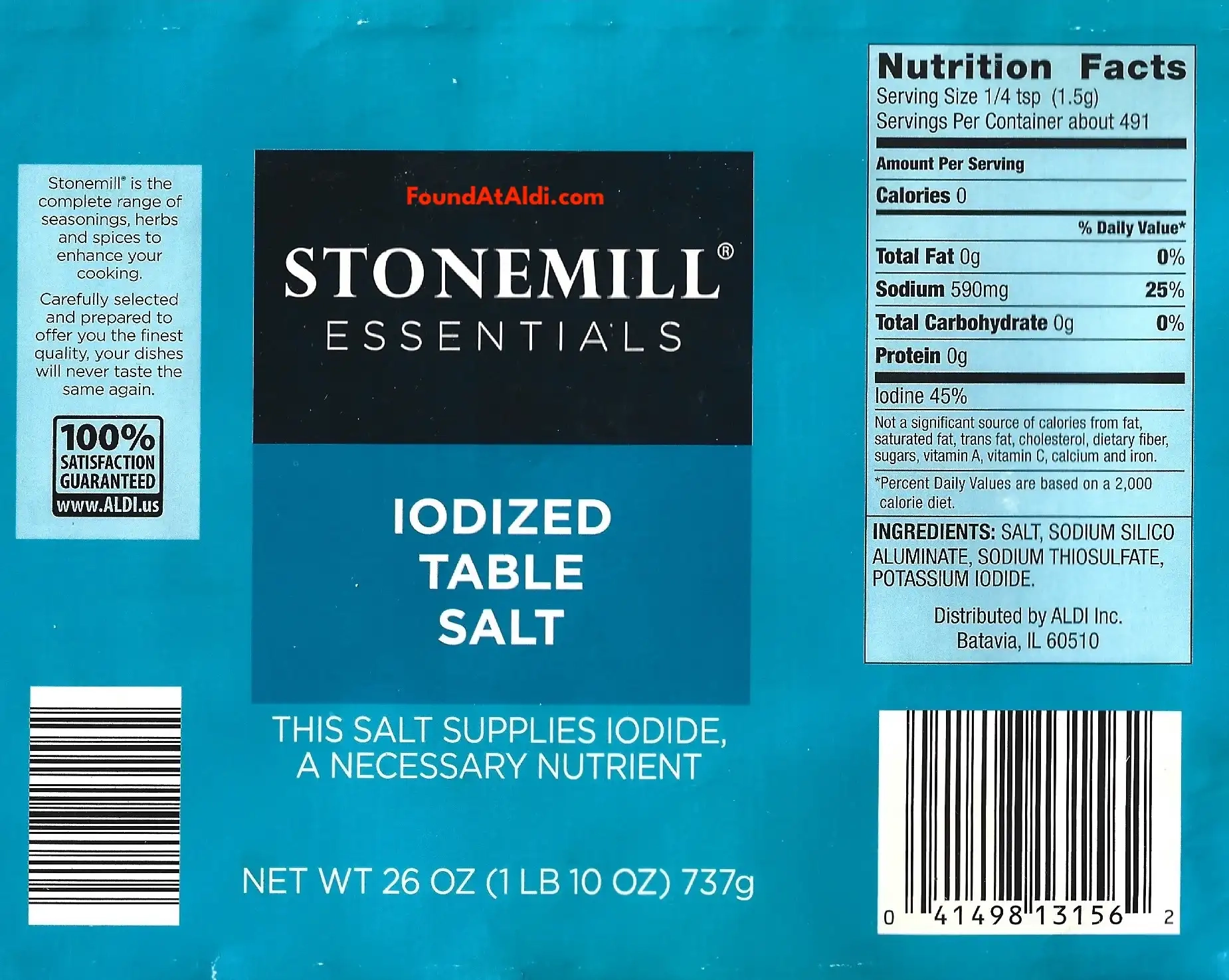 Stonemill Essentials Iodized Table Salt Ingredients Nutrition Facts