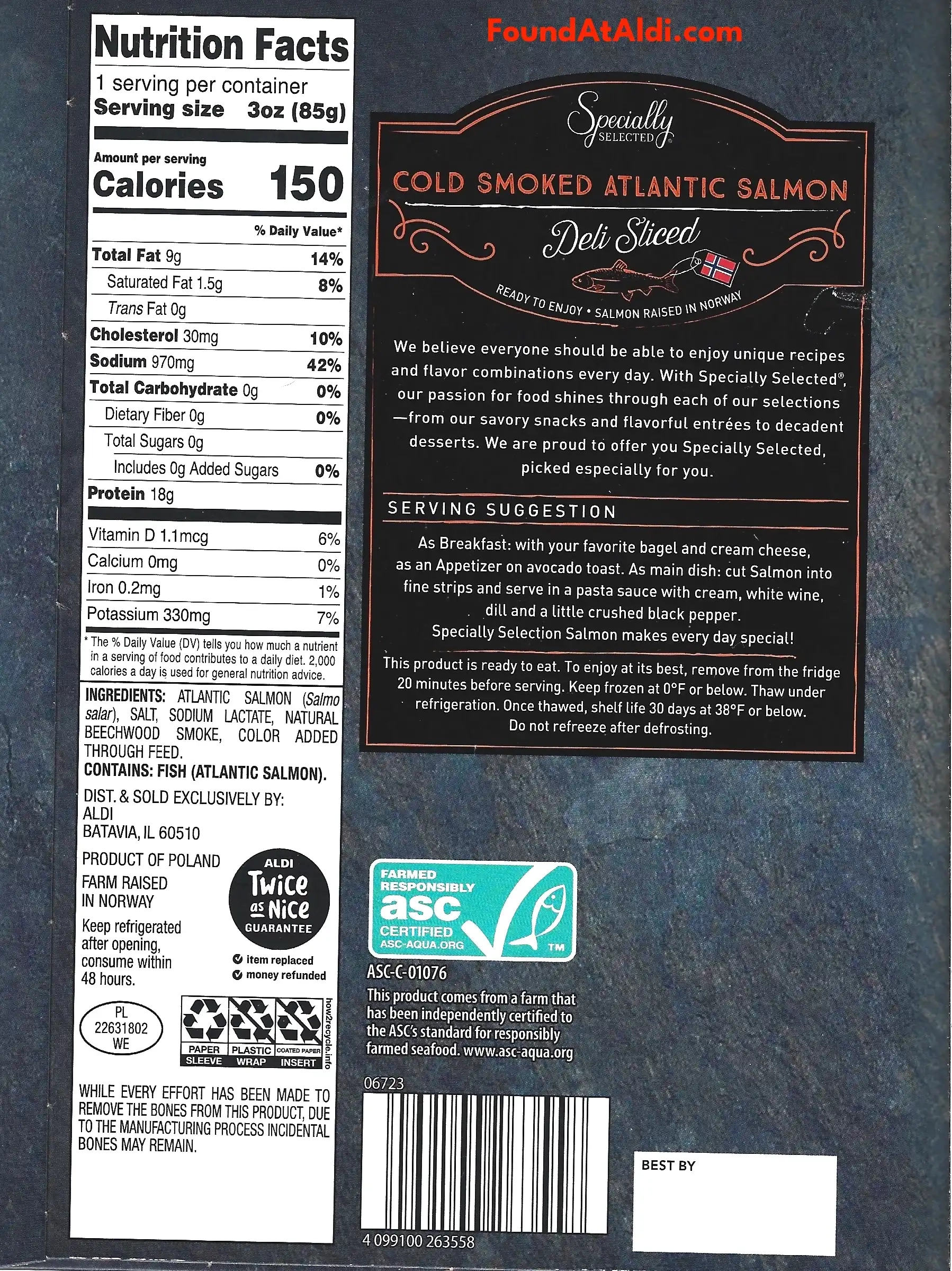 Specially Selected Cold Smoked Atlantic Salmon Ingredients Nutrition Facts