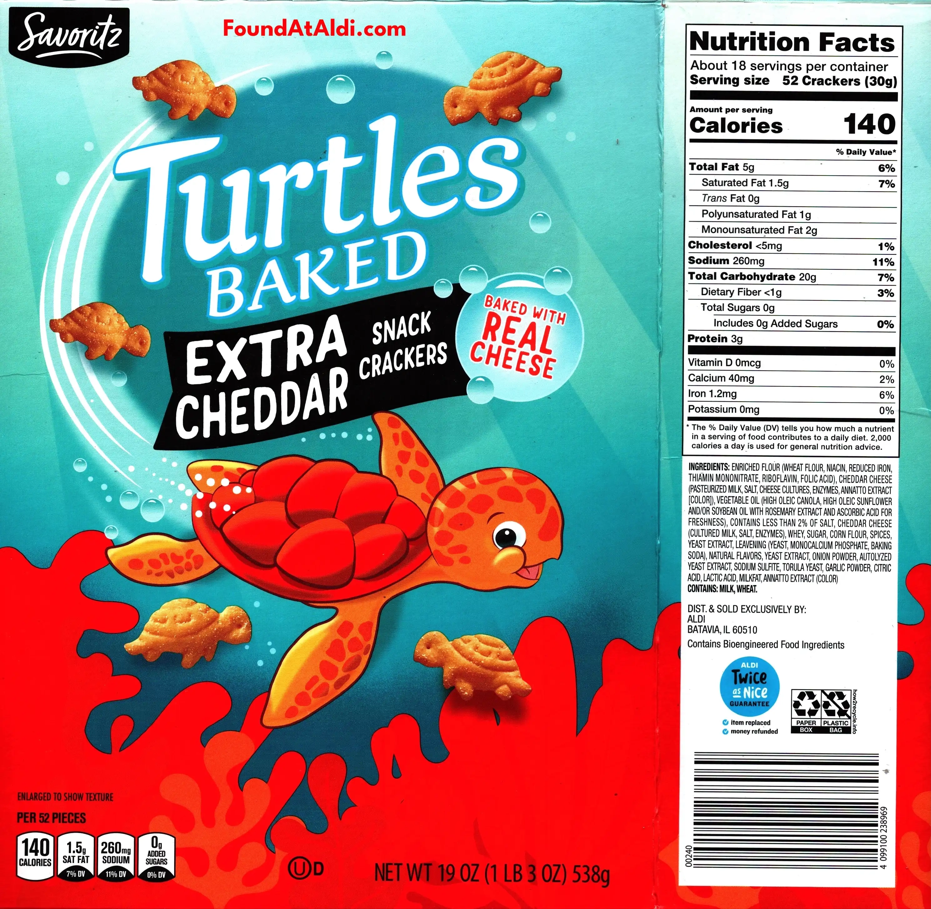 Savoritz Turtles Baked Extra Cheddar Snack Crackers Ingredients Nutrition Facts