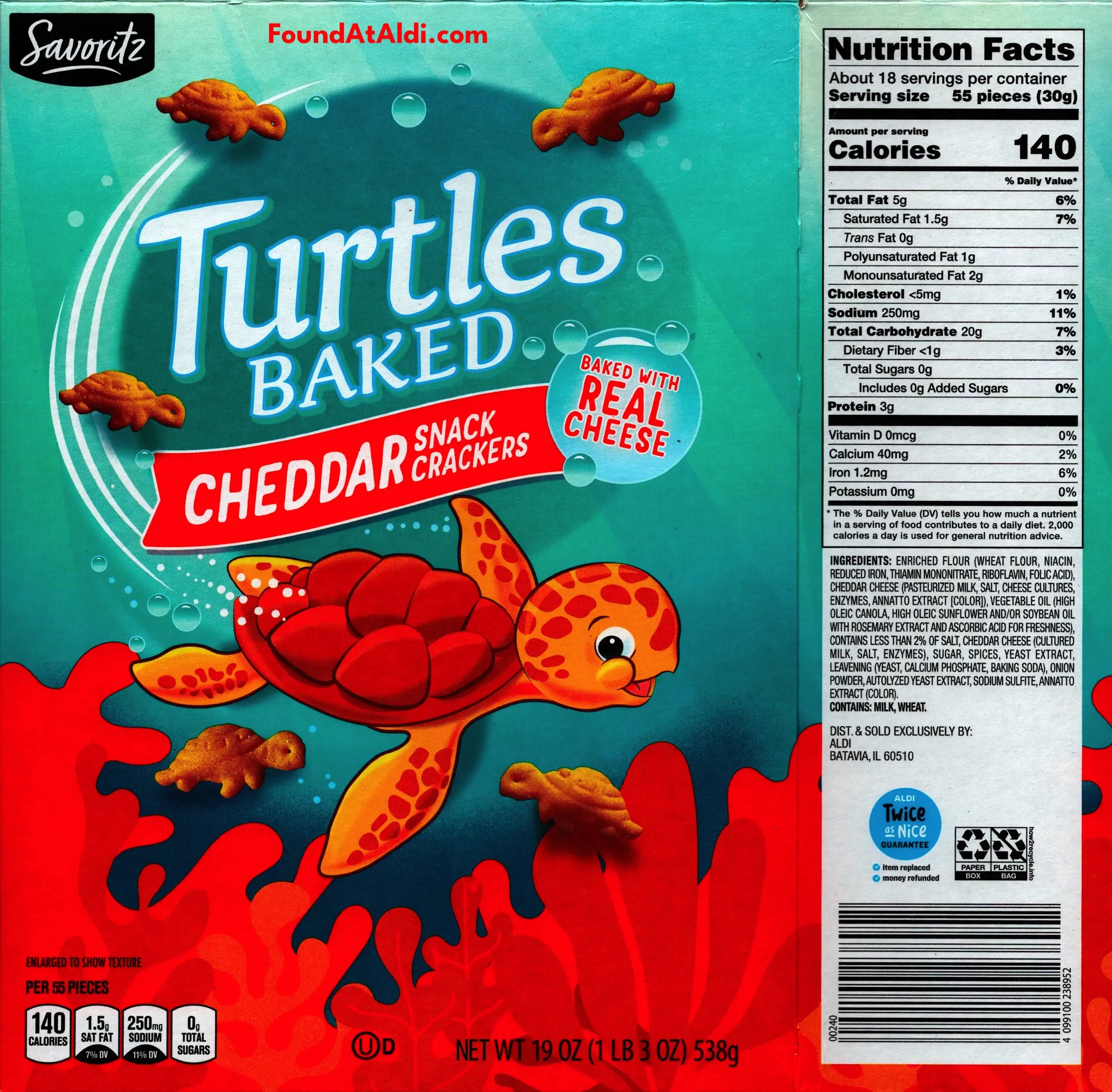 Savoritz Turtles Baked Cheddar Snack Crackers Ingredients Nutrition Facts