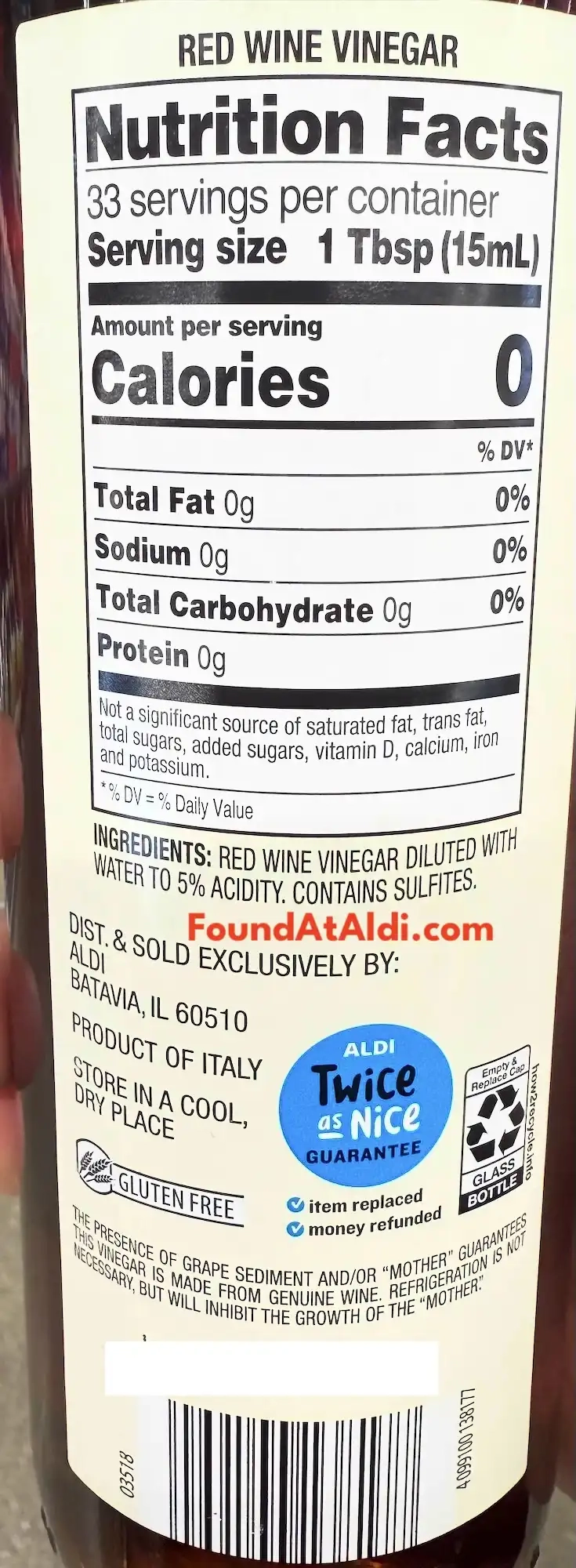 Priano Red Wine Vinegar Ingredients Nutrition Facts