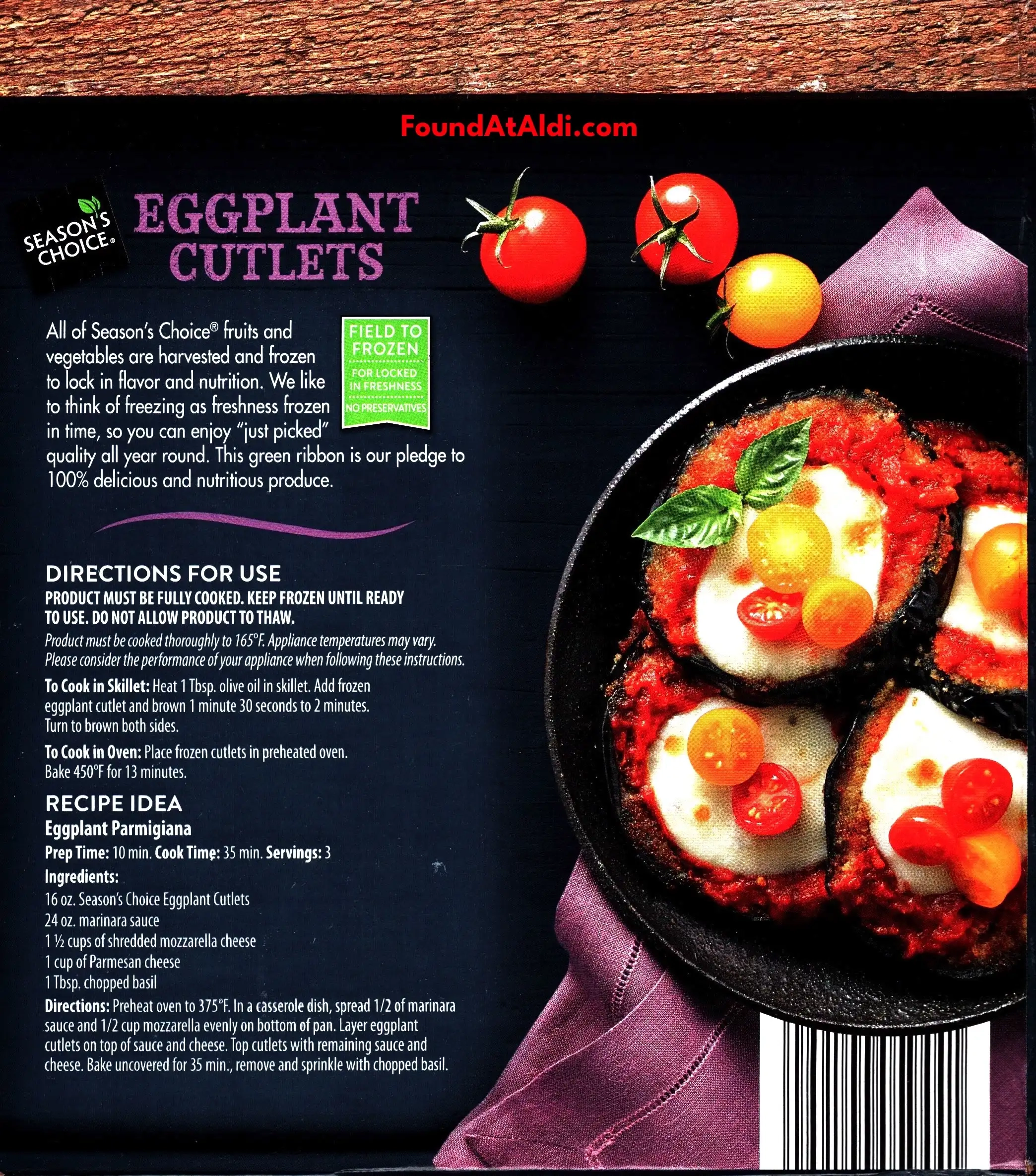 Season's Choice Eggplant Cutlets Cooking Directions