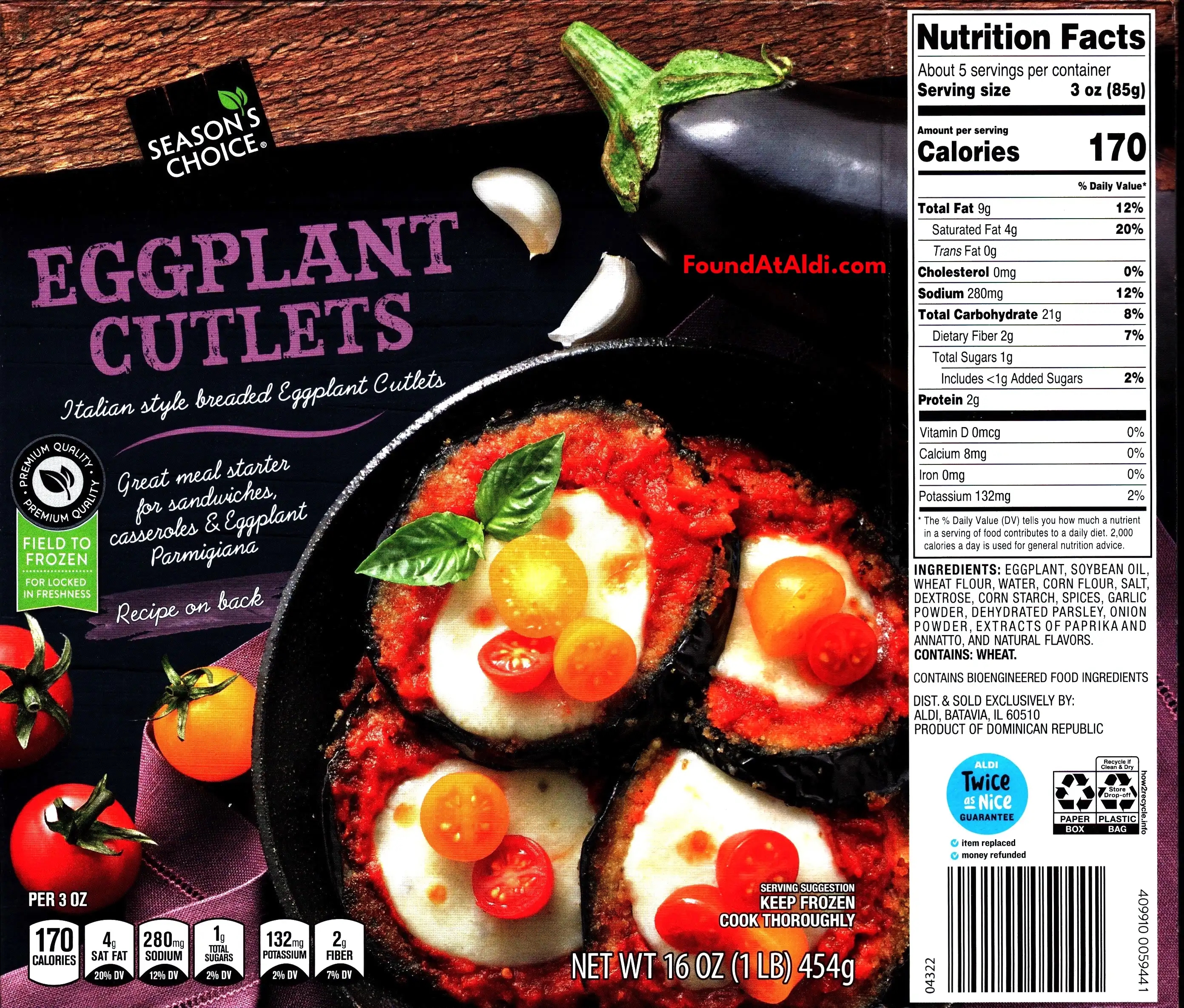 Season's Choice Eggplant Cutlets Ingredients Nutrition Facts