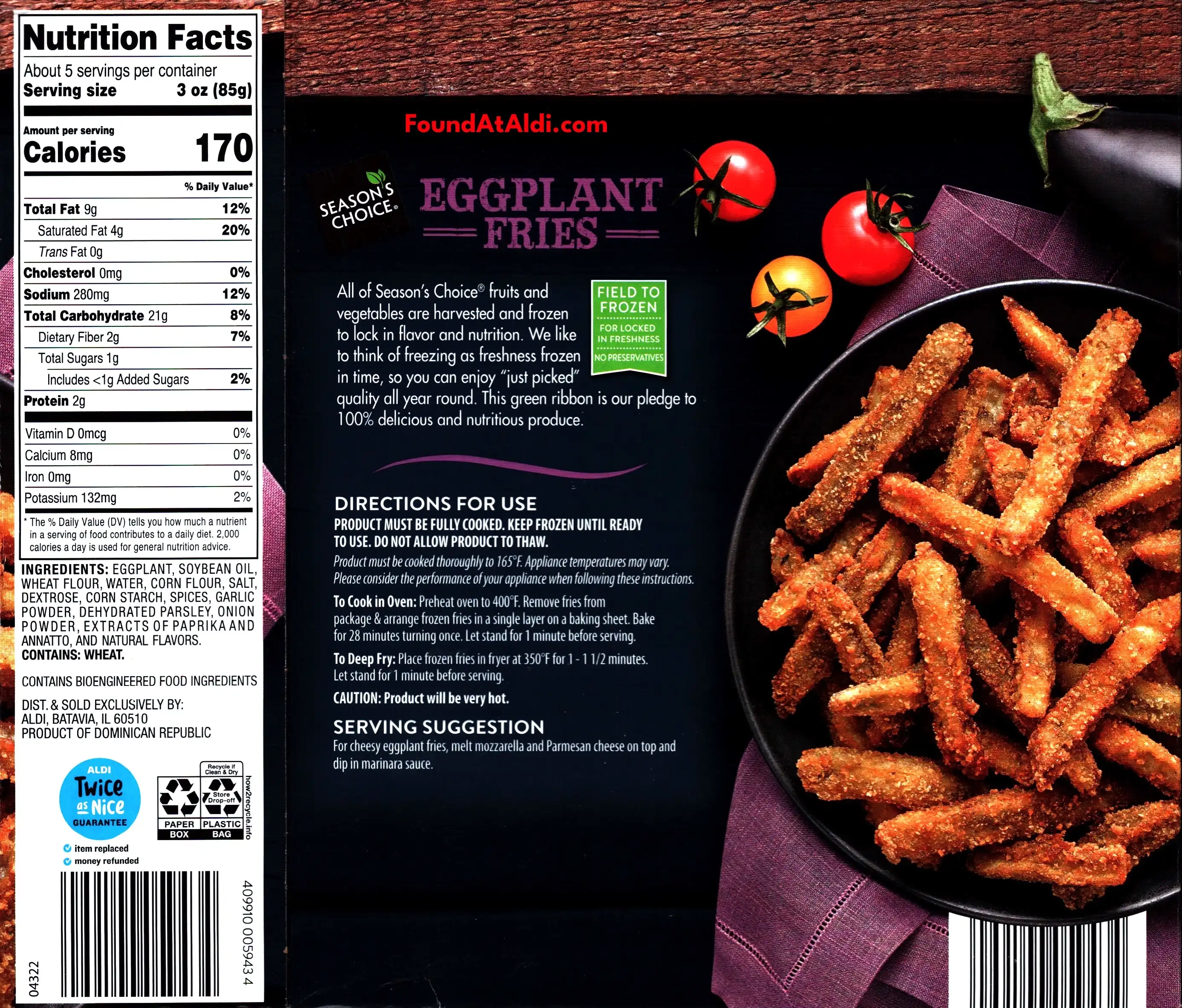 Season's Choice Eggplant Fries Ingredients Nutrition Facts Cooking Directions