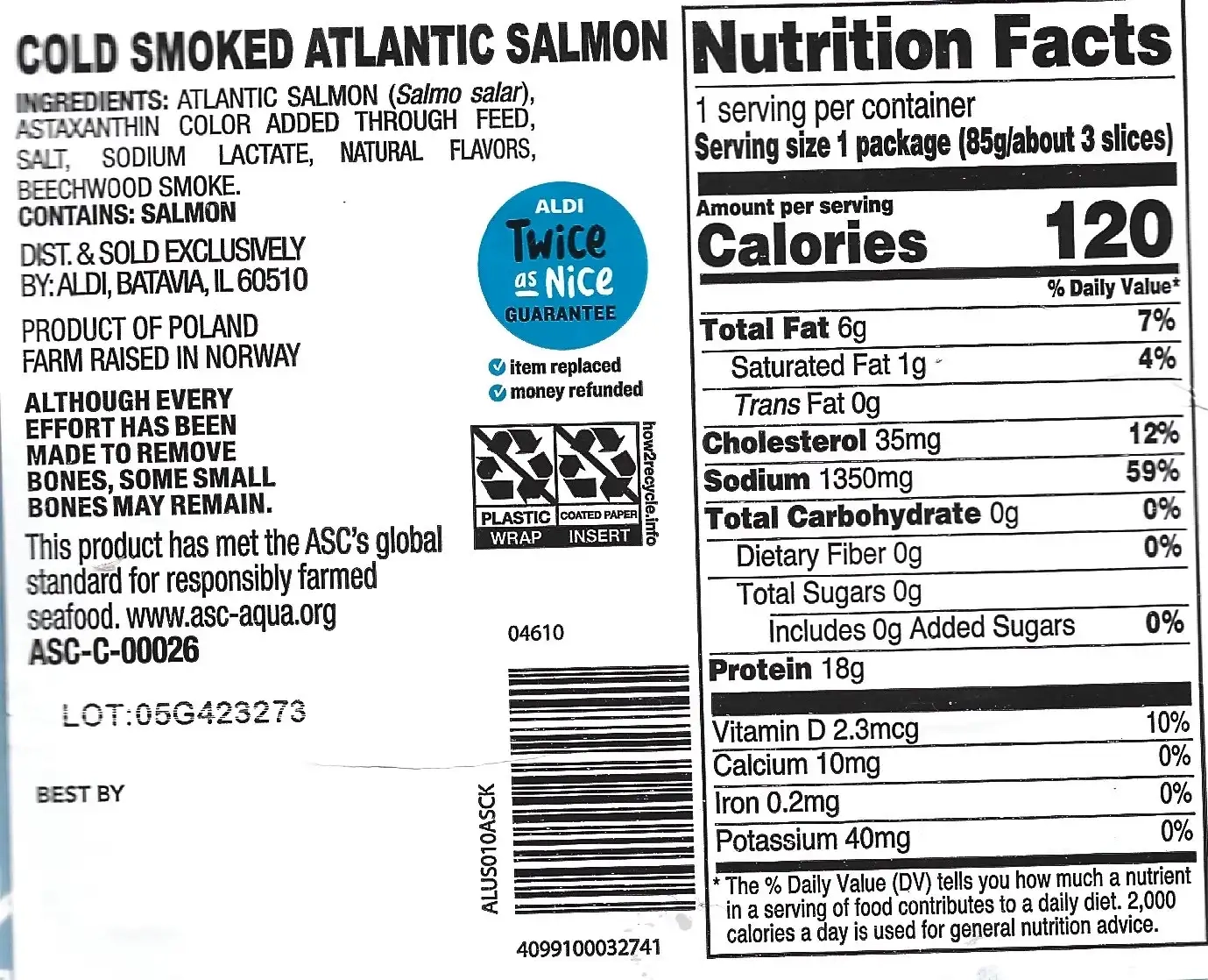 Specially Selected Cold Smoked Atlantic Salmon Nutrition Facts Ingredients