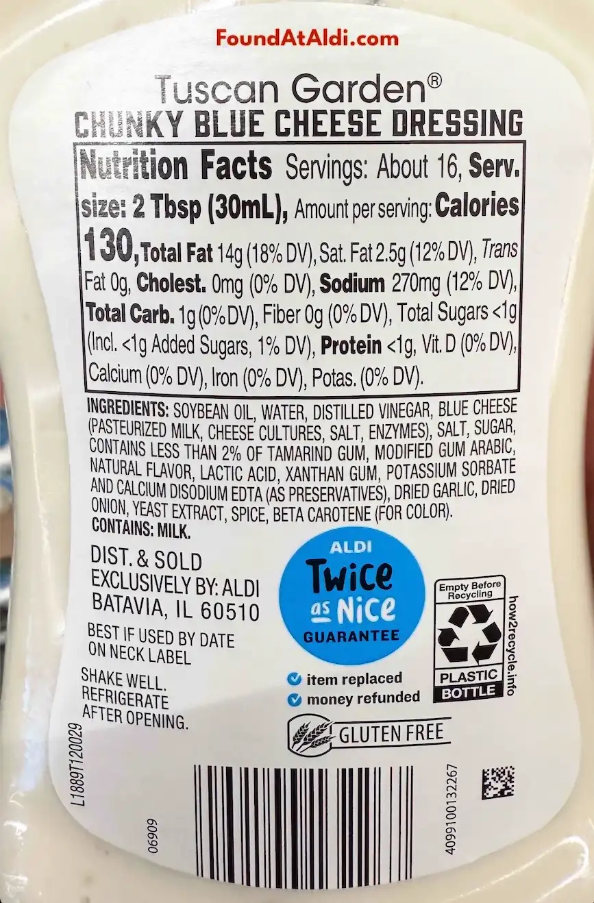 Tuscan Garden Chunky Blue Cheese Dressing Ingredients Nutrition Facts