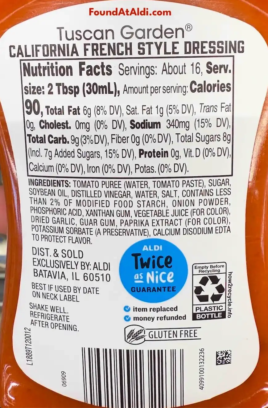 Tuscan Garden California French Style Dressing Ingredients Nutrition Facts