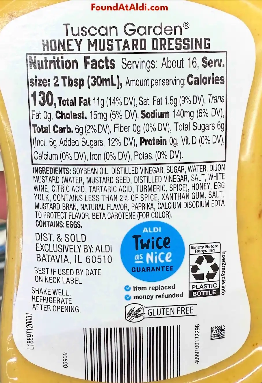 Tuscan Garden Honey Mustard Dressing Ingredients Nutrition Facts