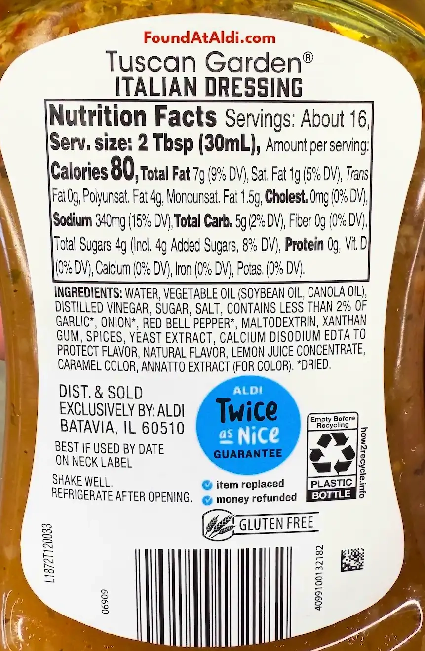 Tuscan Garden Italian Dressing Ingredients Nutrition Facts