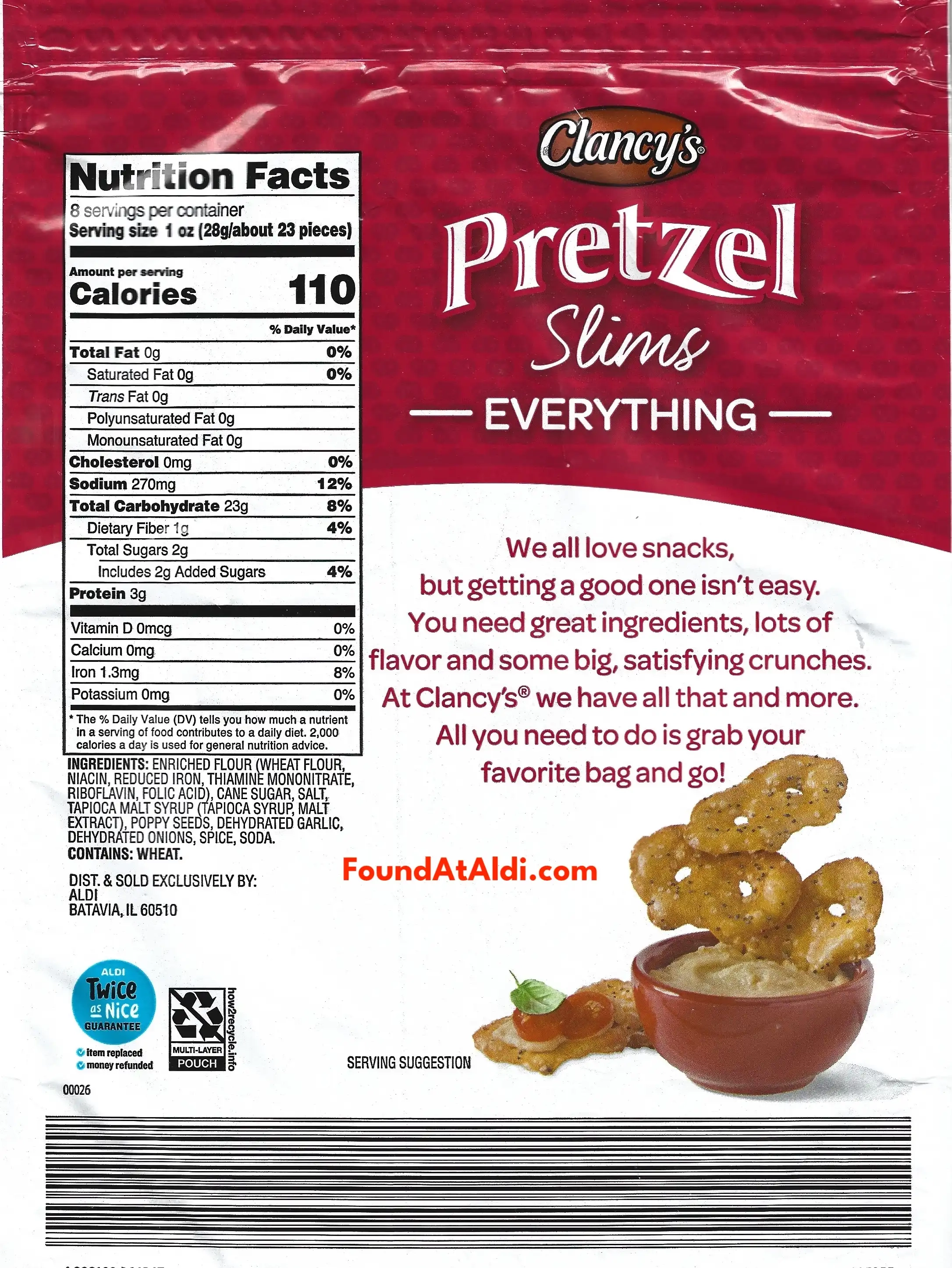 Clancy's Pretzel Slims Everything Ingredients Nutrition Facts