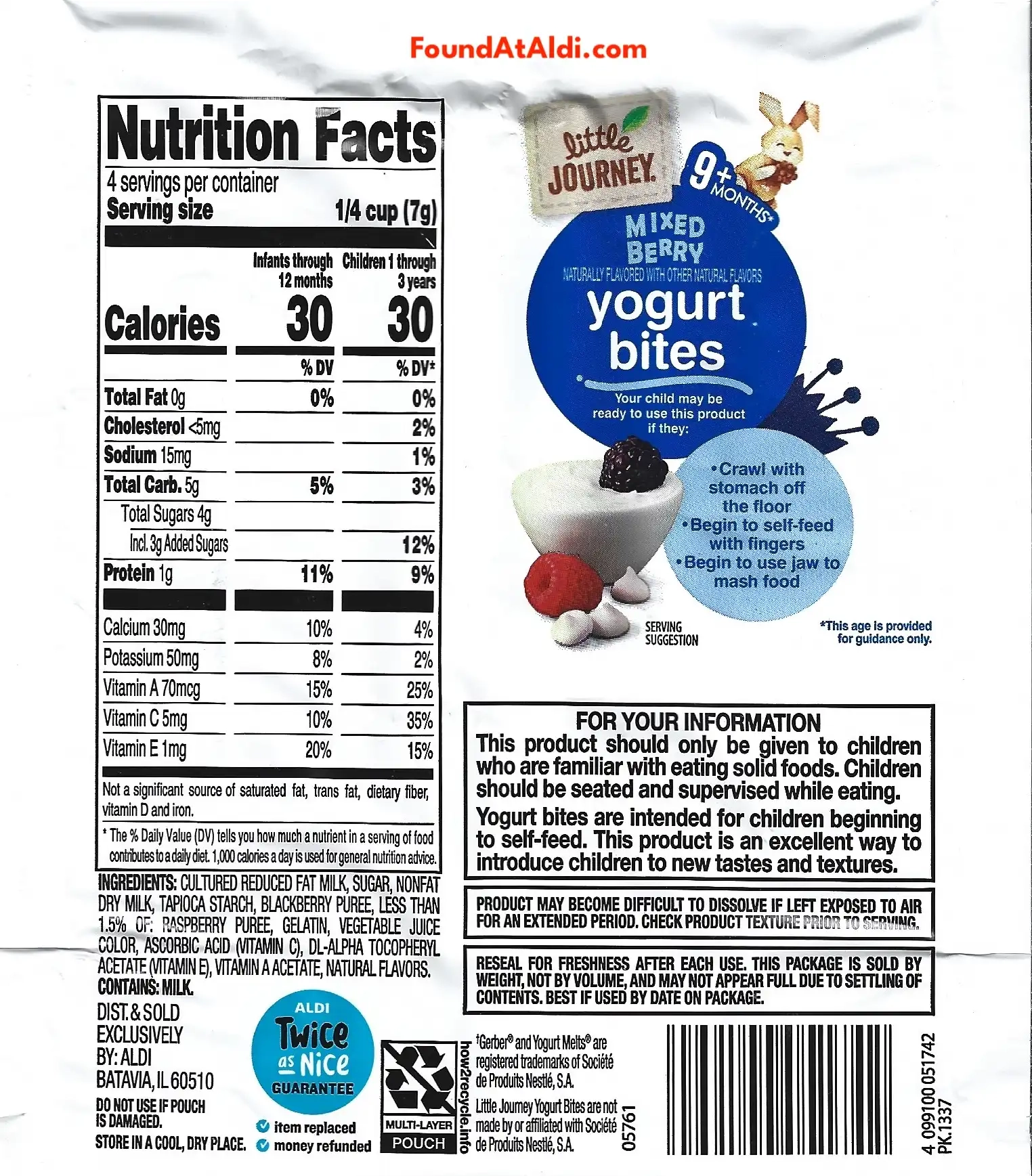 Little Journey Mixed Berry Yogurt Bites Ingredients Nutrition Facts