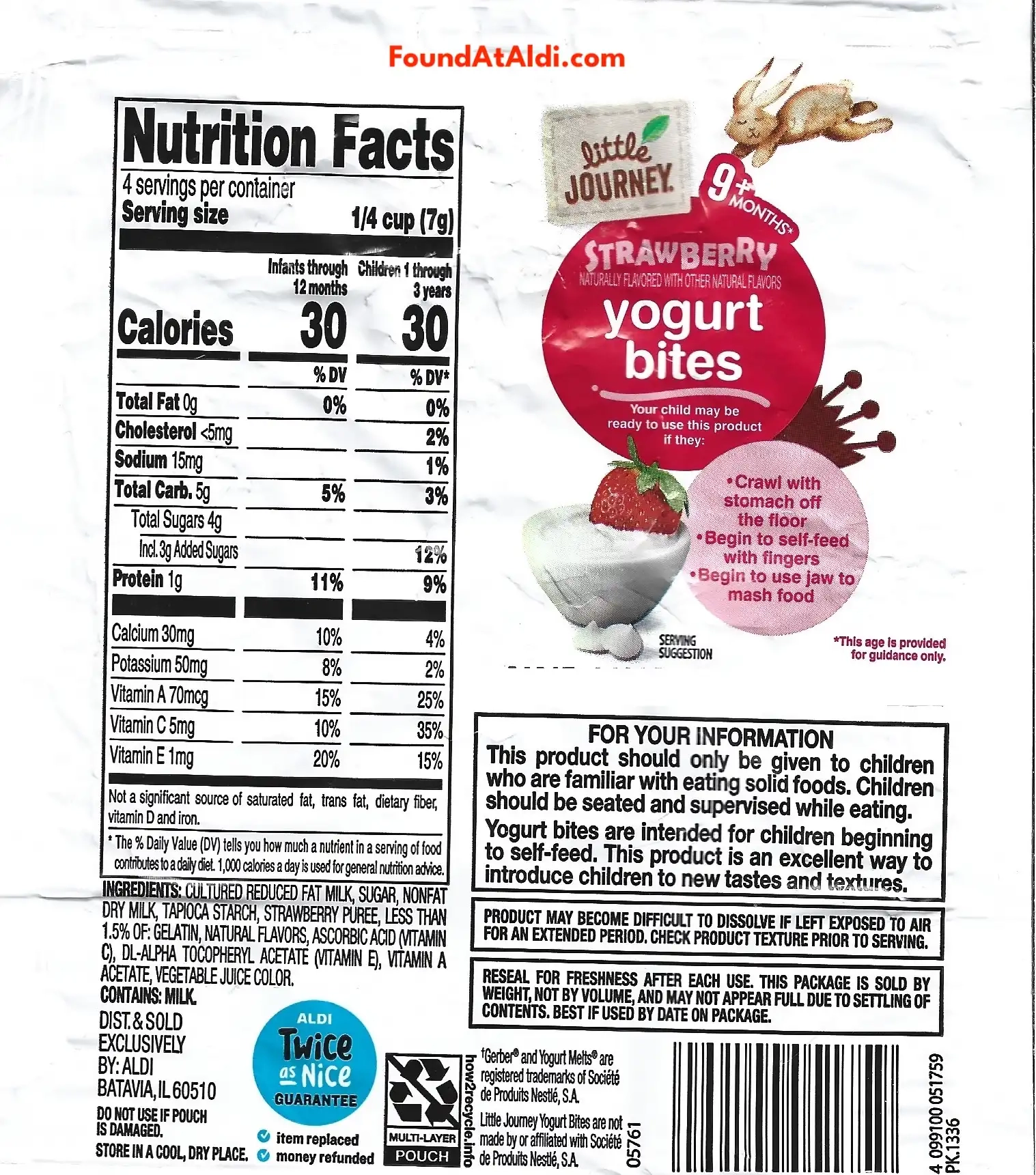 Little Journey Strawberry Yogurt Bites Ingredients Nutrition Facts