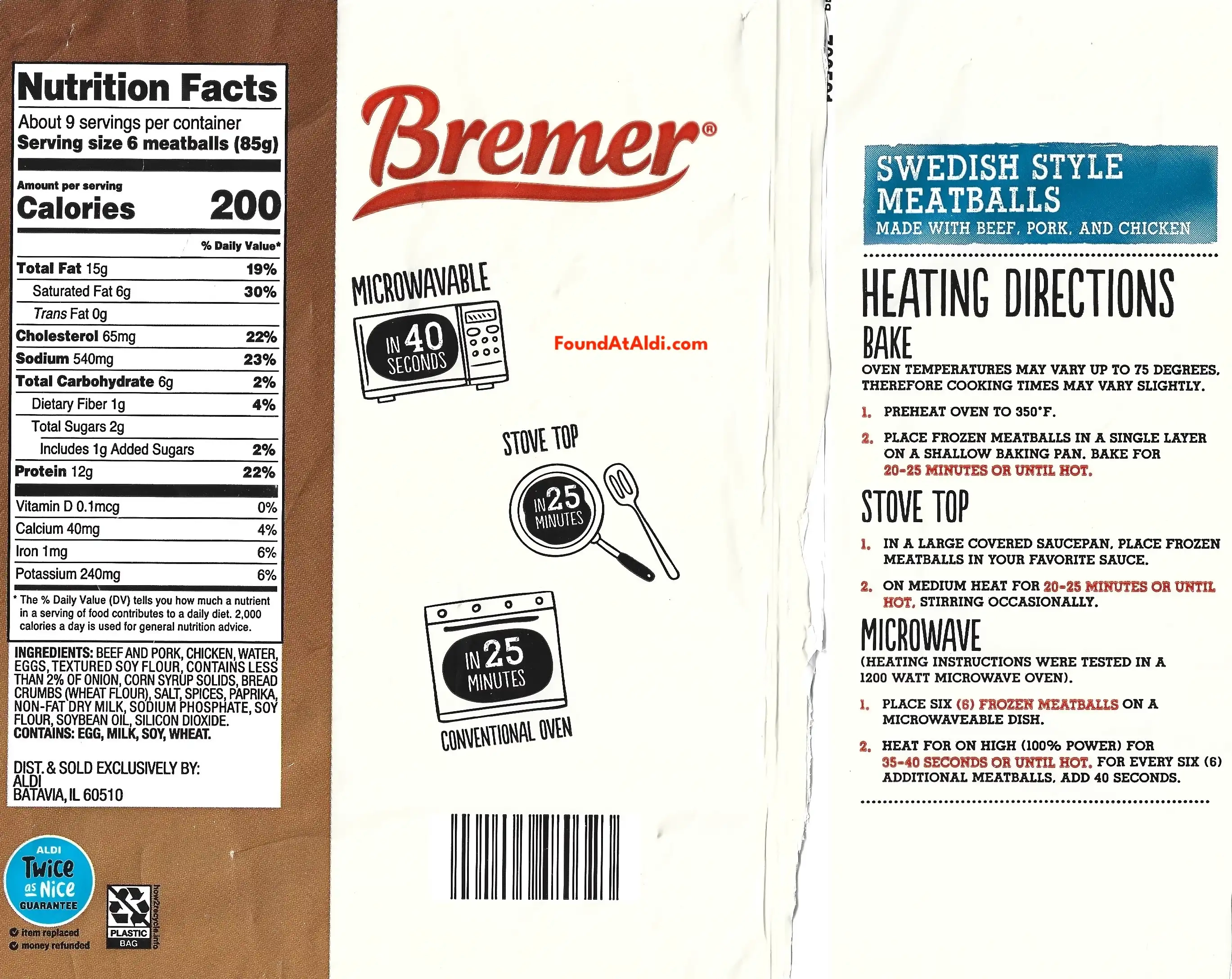 Bremer Swedish Style Meatballs Ingredients Nutrition Facts Cooking Directions